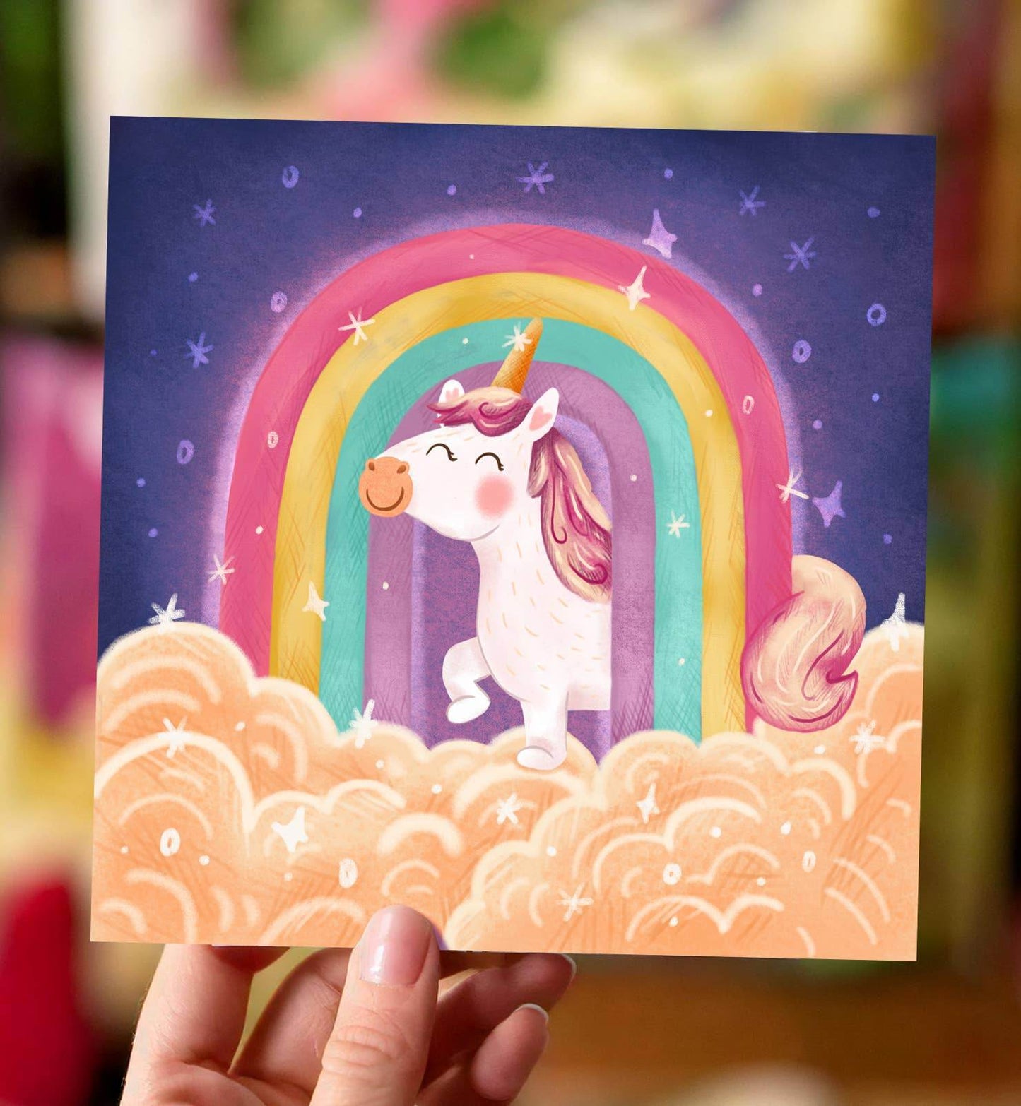Aniet Illustration - Kaart verjaardag kind eenhoorn met regenboog - The Dreamer's Bookshop.
