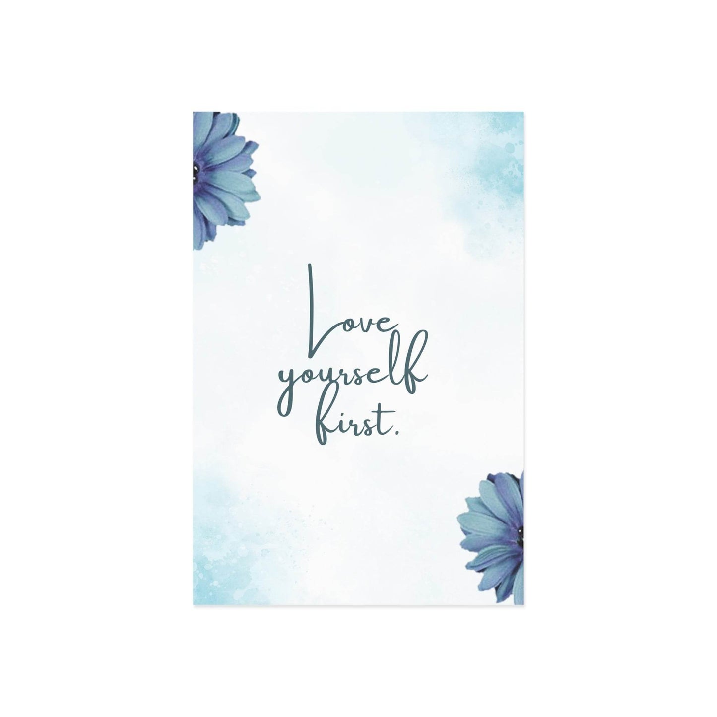The Dreamer's Bookshop Blue Flower "Love Yourself" Art Print Card - The Dreamer's Bookshop.