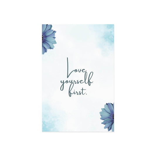 The Dreamer's Bookshop Blue Flower "Love Yourself" Art Print Card - The Dreamer's Bookshop.