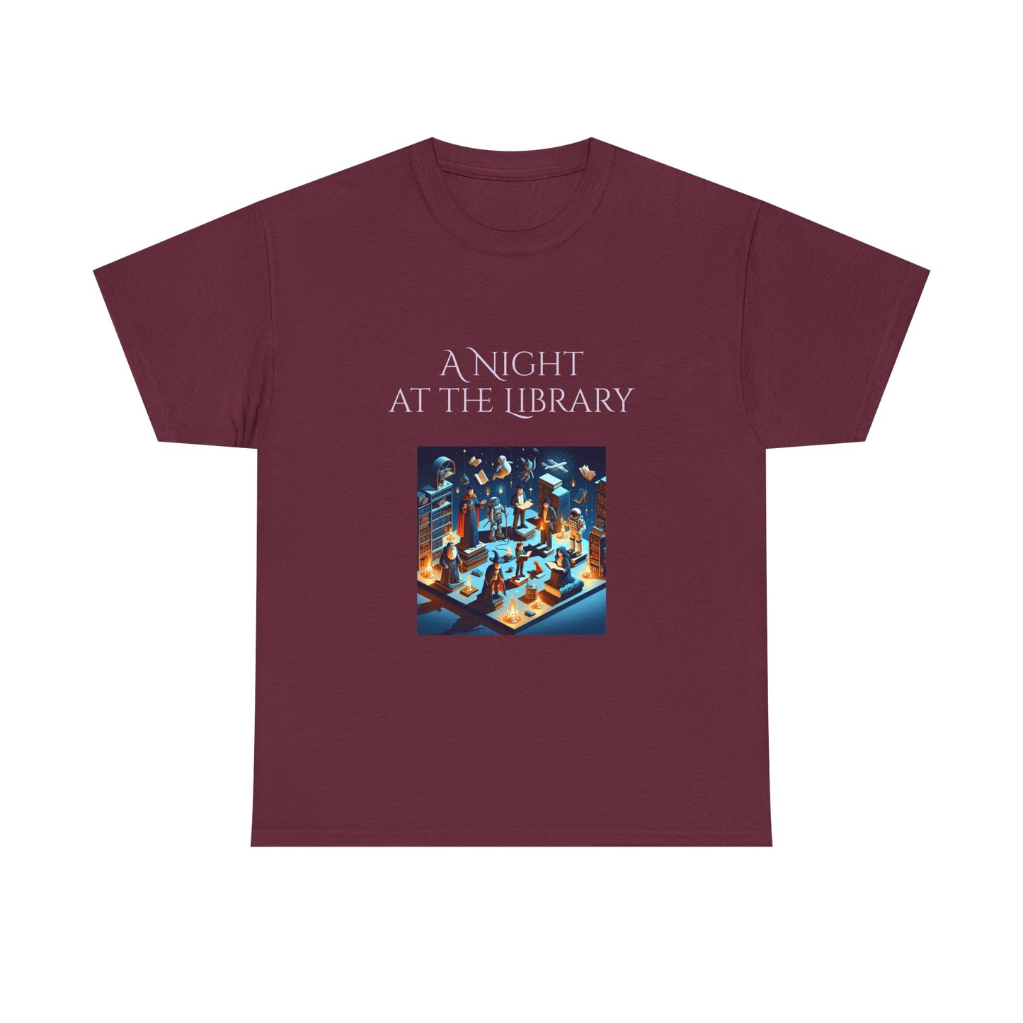 Book Lover's Unisex Heavy Cotton Tee - "Night at the Library" - The Dreamer's Bookshop.