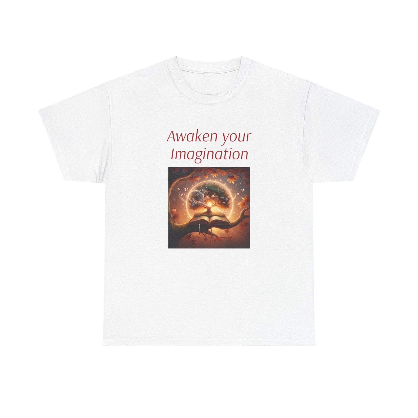 Unisex Heavy Cotton Tee - "Awaken Your Imagination" Inspirational Shirt - The Dreamer's Bookshop.