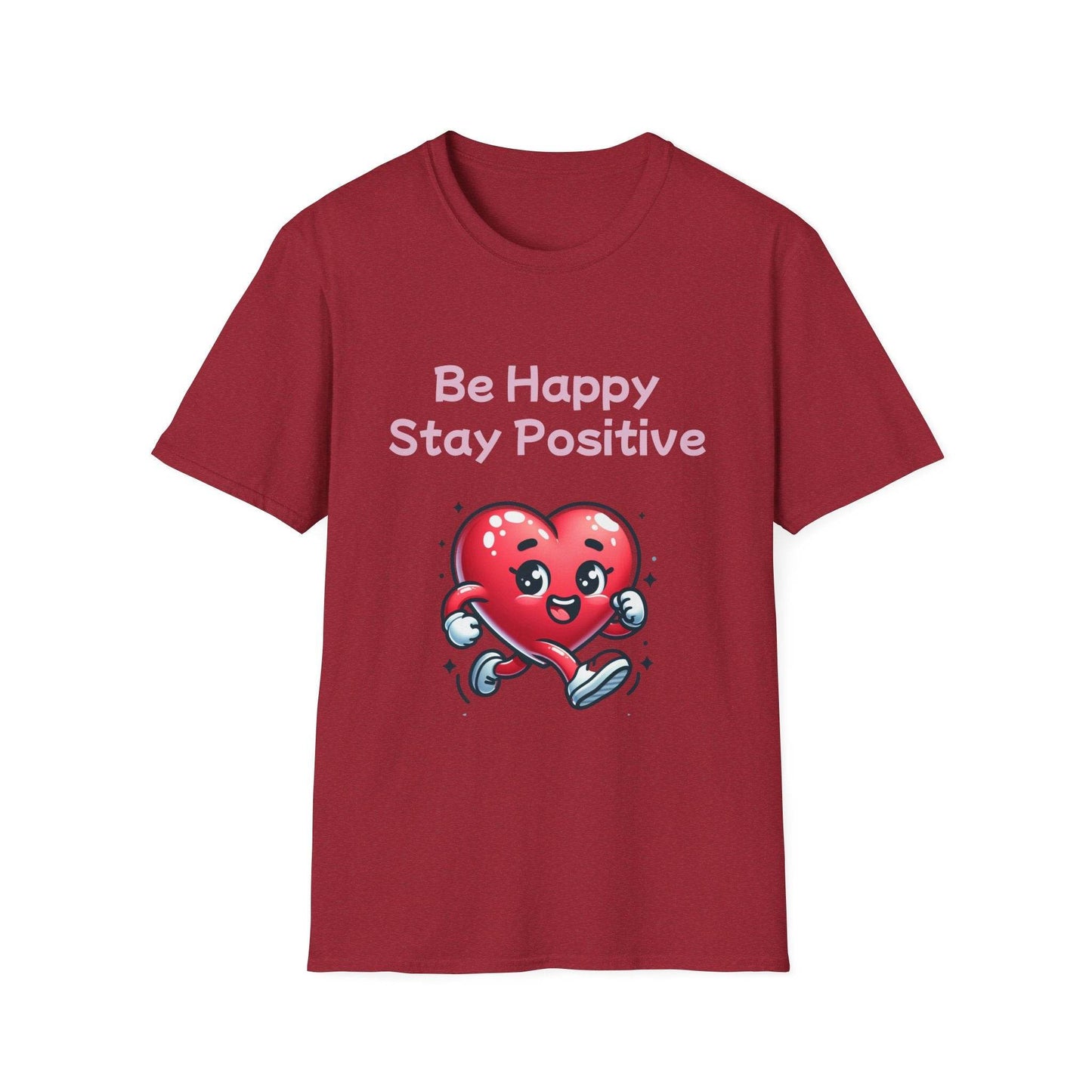 Be Happy Stay Positive Unisex Softstyle T-Shirt - Cheerful Heart Design - The Dreamer's Bookshop.