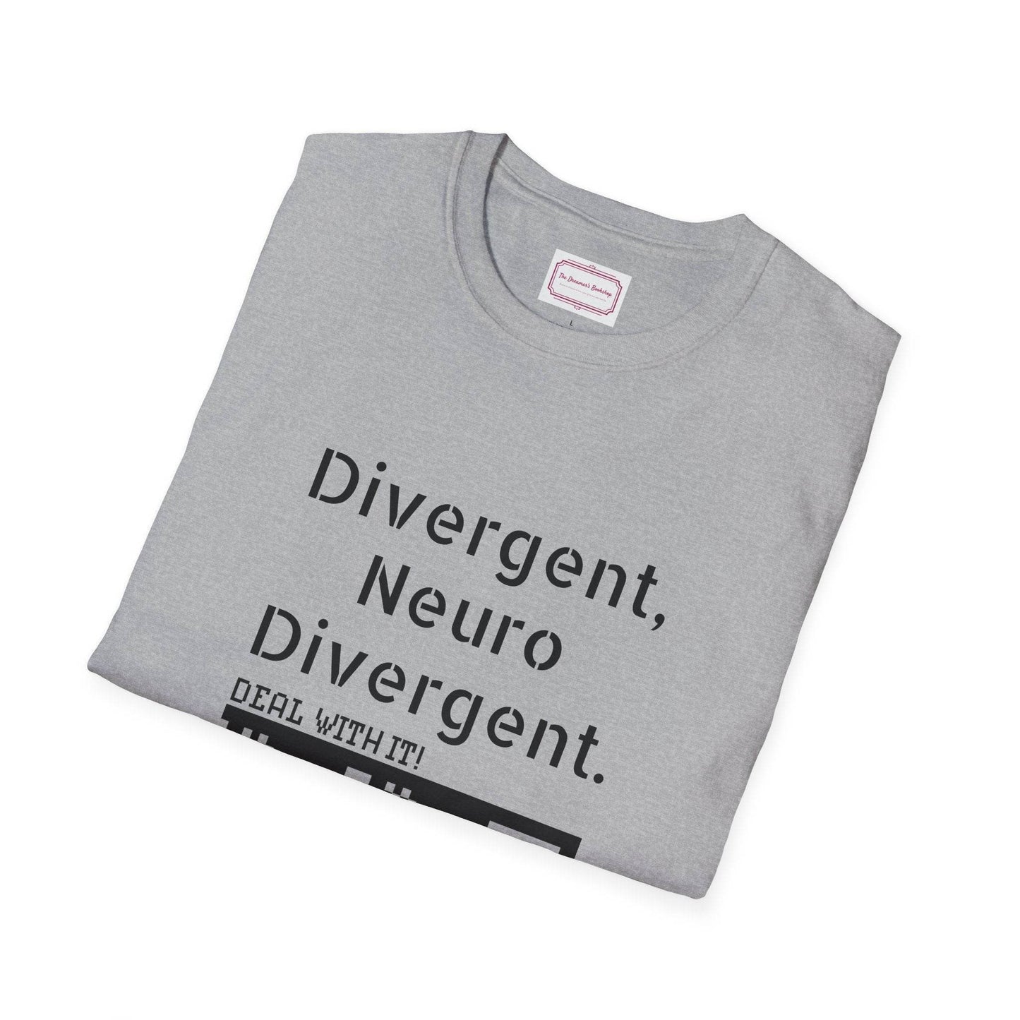 Divergent Neurodivergent T-Shirt - Unisex Softstyle Tee for Acceptance and Awareness - The Dreamer's Bookshop.