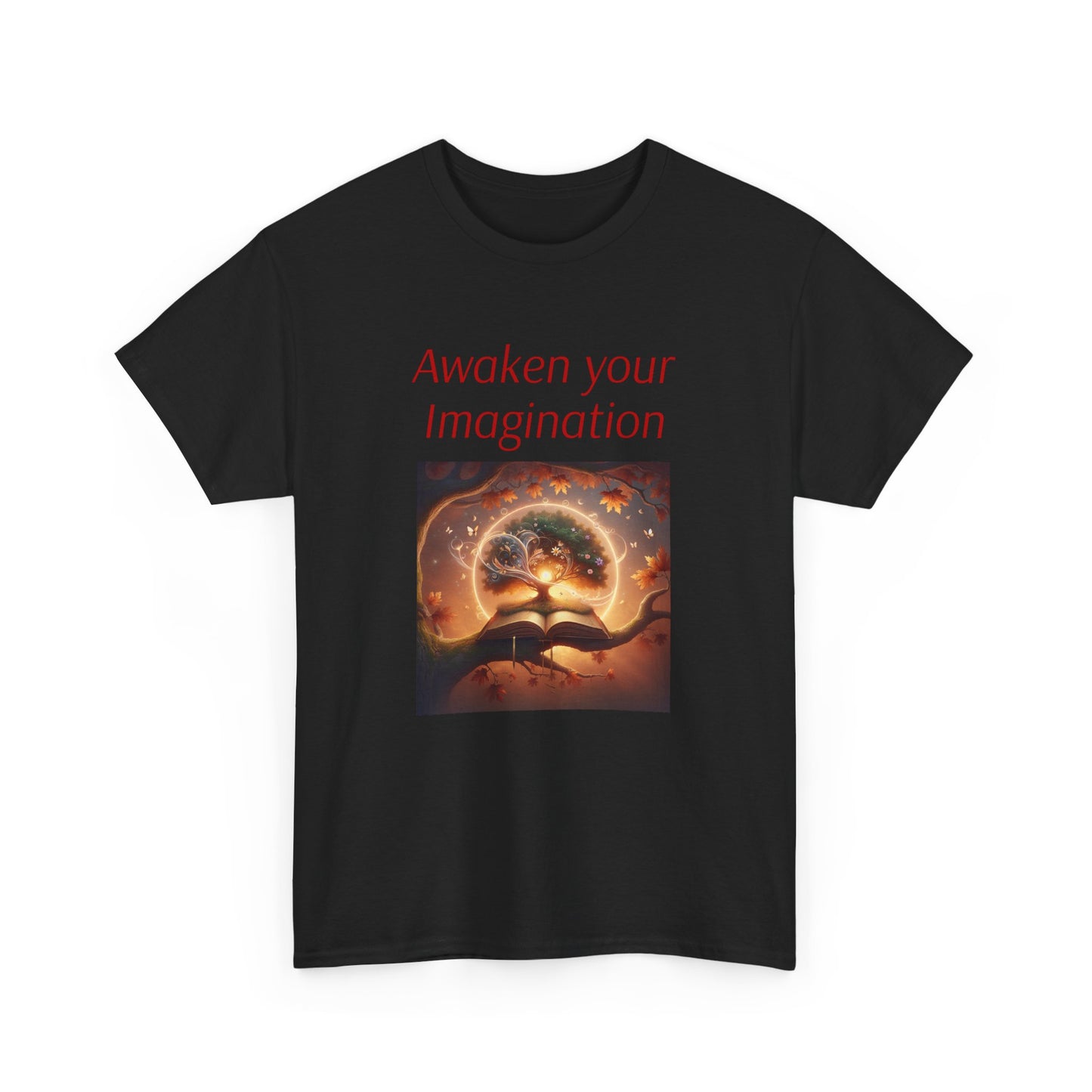 Unisex Heavy Cotton Tee - "Awaken Your Imagination" Inspirational Shirt - The Dreamer's Bookshop.