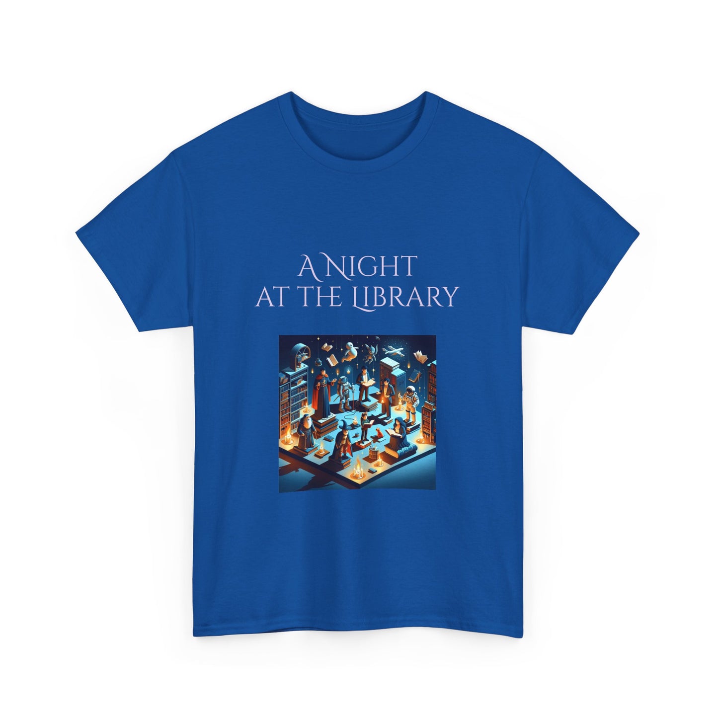 Book Lover's Unisex Heavy Cotton Tee - "Night at the Library" - The Dreamer's Bookshop.