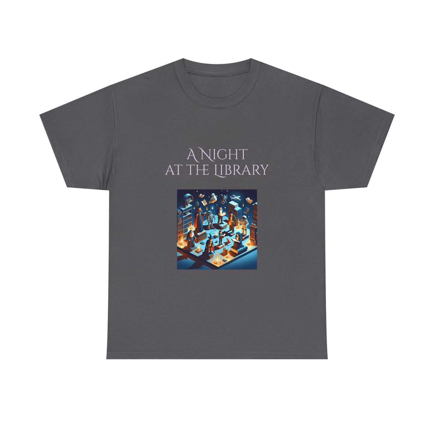 Book Lover's Unisex Heavy Cotton Tee - "Night at the Library" - The Dreamer's Bookshop.