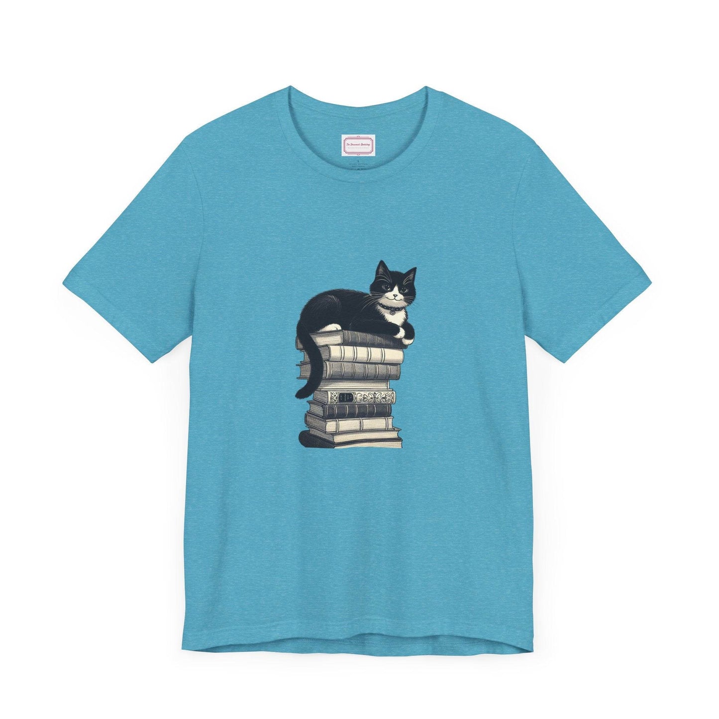 Unisex T-shirt - Vintage Cat Book Stack Booknerds - The Dreamer's Bookshop.