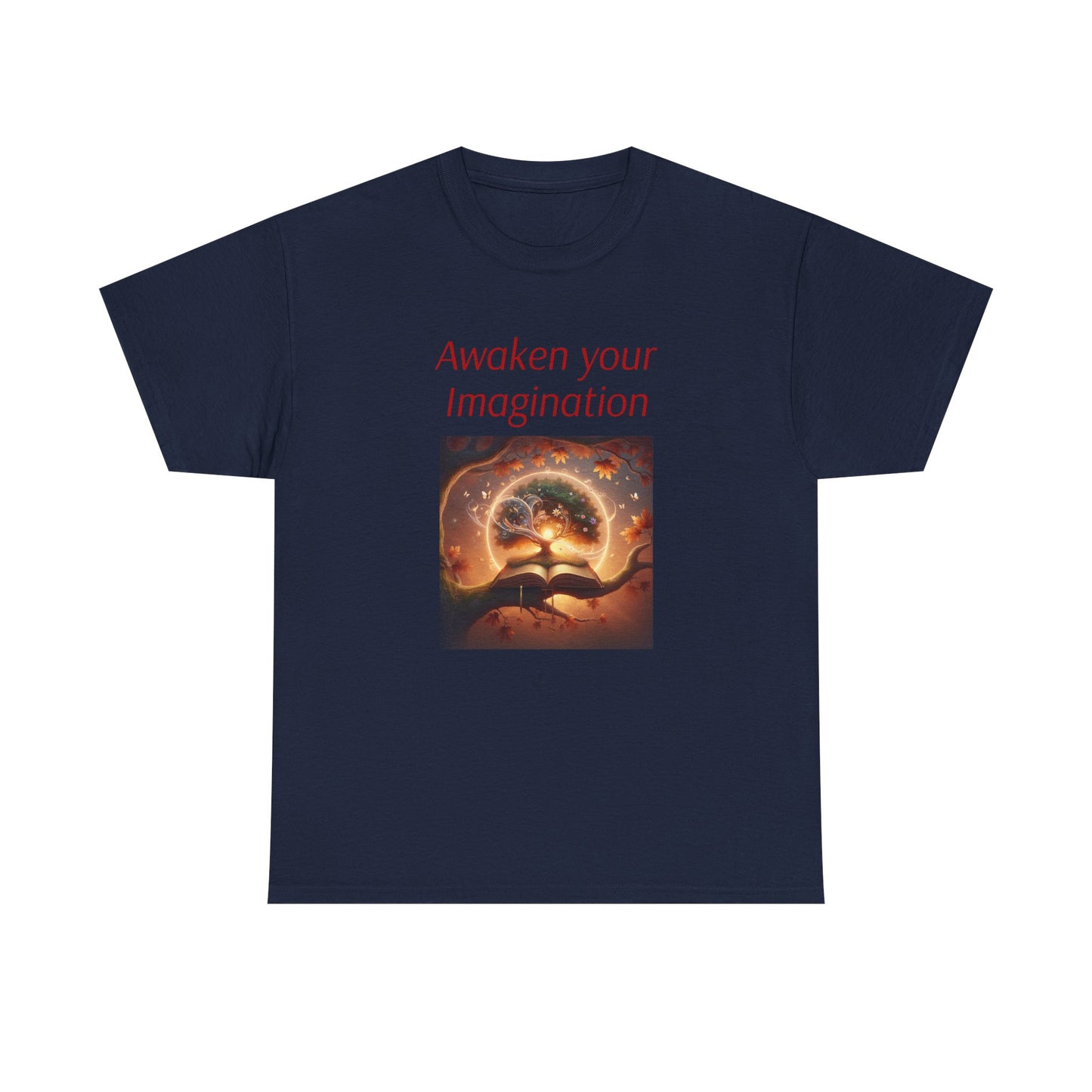 Unisex Heavy Cotton Tee - "Awaken Your Imagination" Inspirational Shirt - The Dreamer's Bookshop.