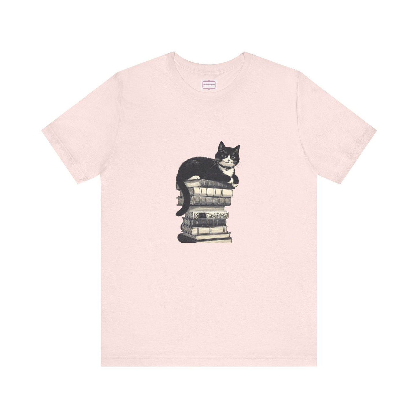Unisex T-shirt - Vintage Cat Book Stack Booknerds - The Dreamer's Bookshop.