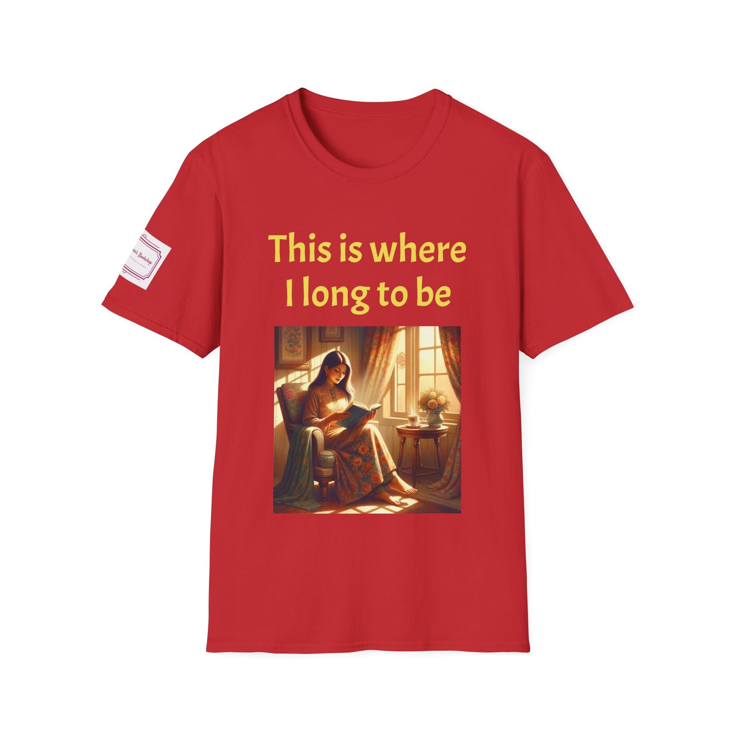 Cozy Reading Nook T-Shirt - "This is where I long to be" Unisex Softstyle Shirt - The Dreamer's Bookshop.