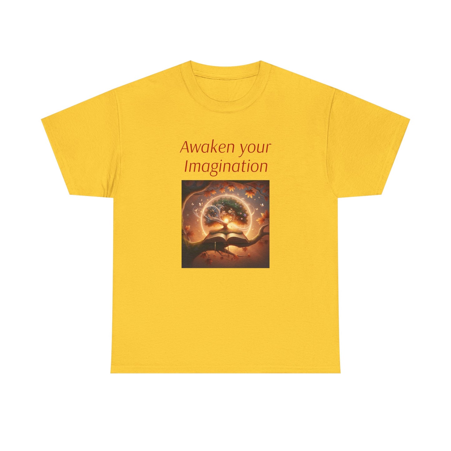 Unisex Heavy Cotton Tee - "Awaken Your Imagination" Inspirational Shirt - The Dreamer's Bookshop.