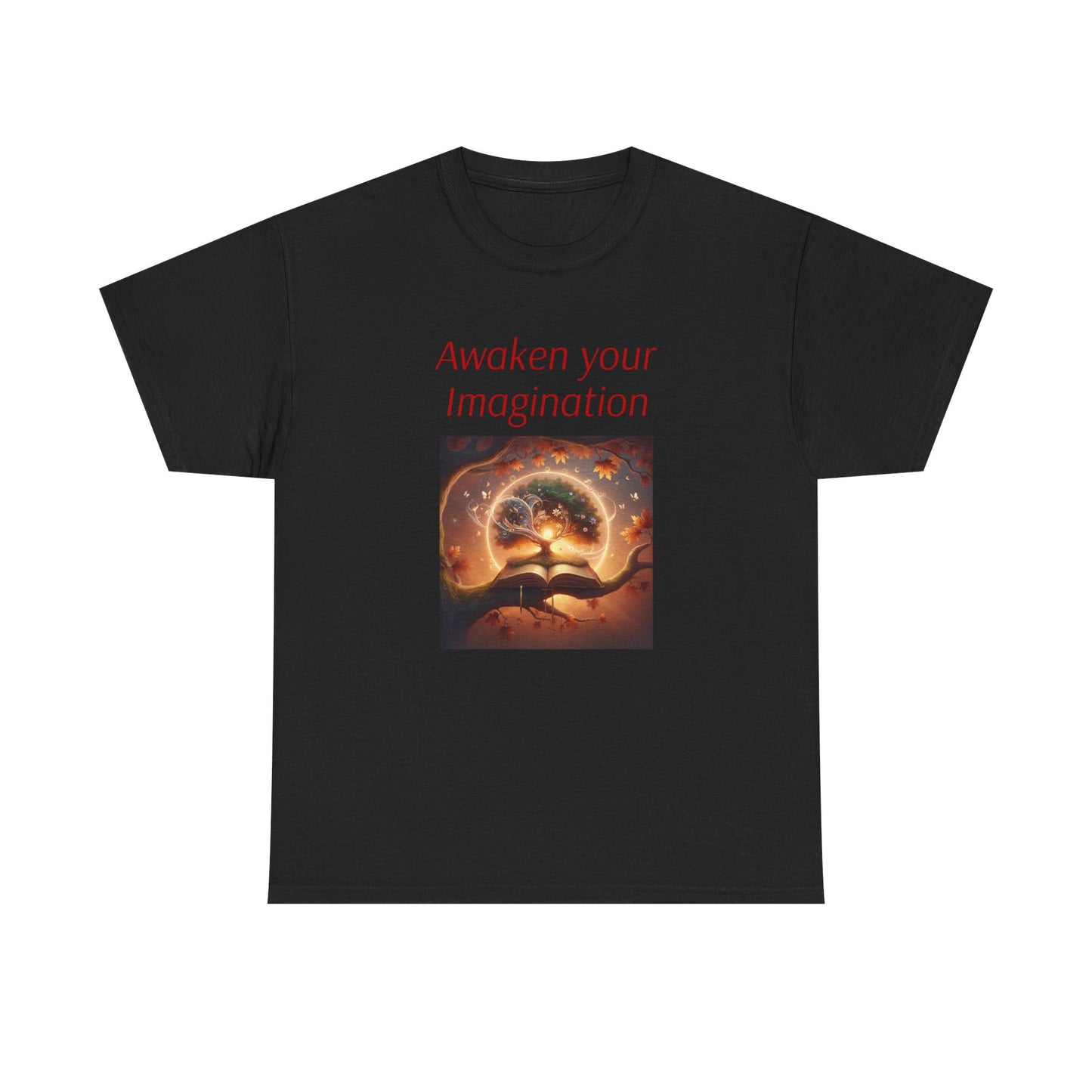 Unisex Heavy Cotton Tee - "Awaken Your Imagination" Inspirational Shirt - The Dreamer's Bookshop.