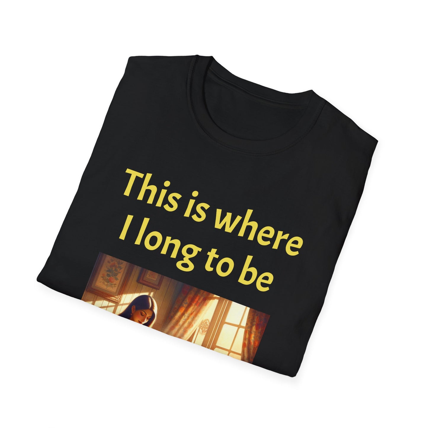 Cozy Reading Nook T-Shirt - "This is where I long to be" Unisex Softstyle Shirt - The Dreamer's Bookshop.