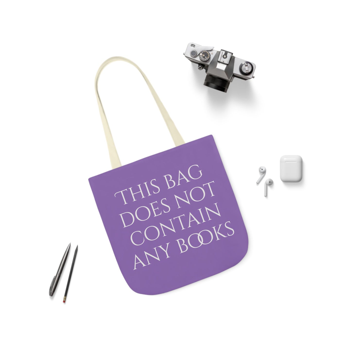 Funny Canvas Tote Bag - "This Bag Does Not Contain Any Books" - 5-Color Straps - The Dreamer's Bookshop.