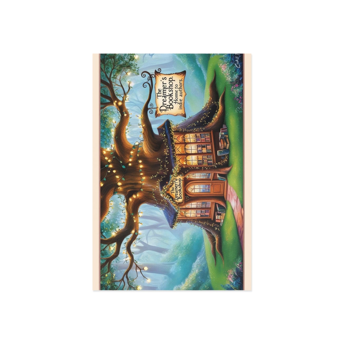 The Dreamer's Bookshop "Tree and Books" Art Print Card - The Dreamer's Bookshop.