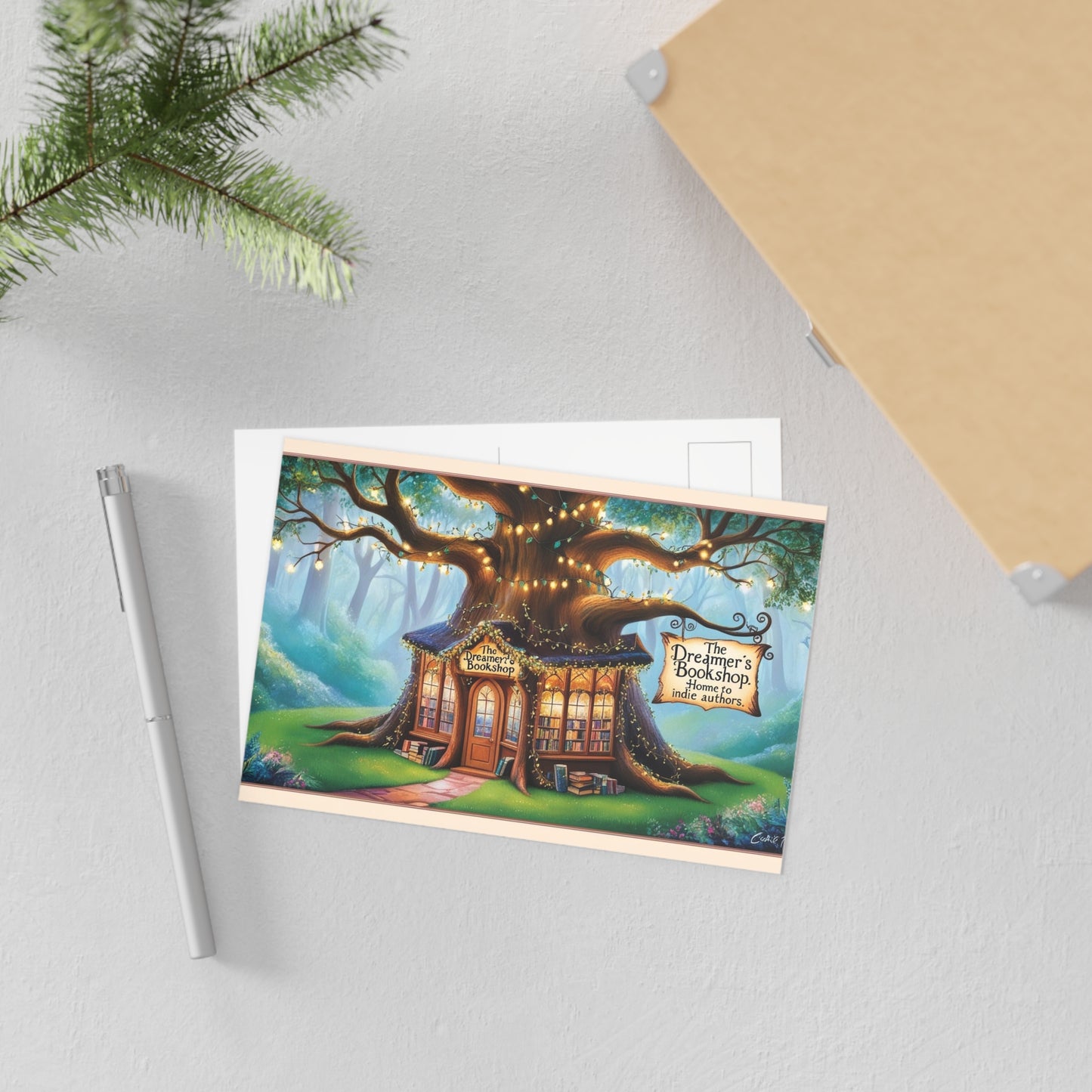The Dreamer's Bookshop "Tree and Books" Art Print Card - The Dreamer's Bookshop.