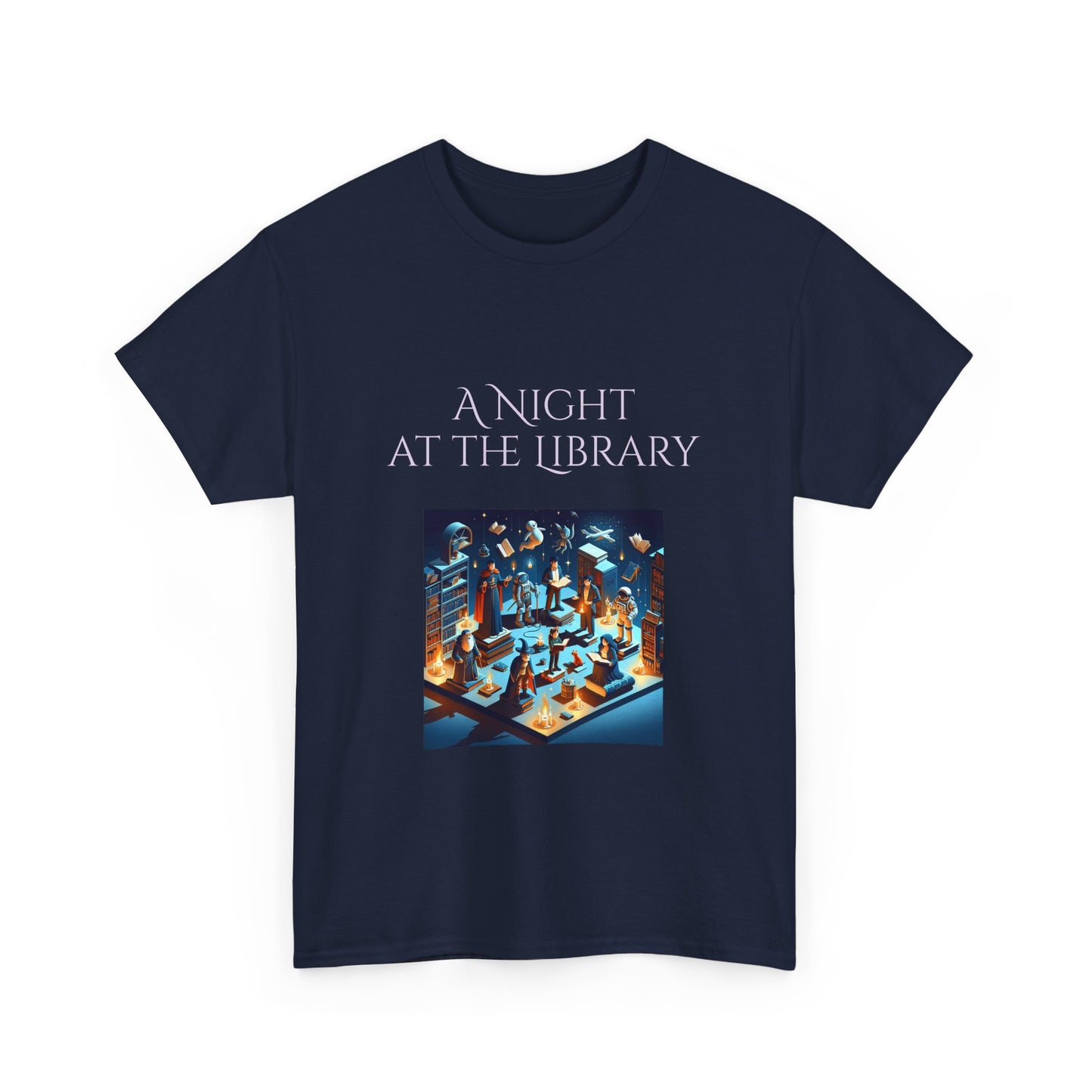 Book Lover's Unisex Heavy Cotton Tee - "Night at the Library" - The Dreamer's Bookshop.