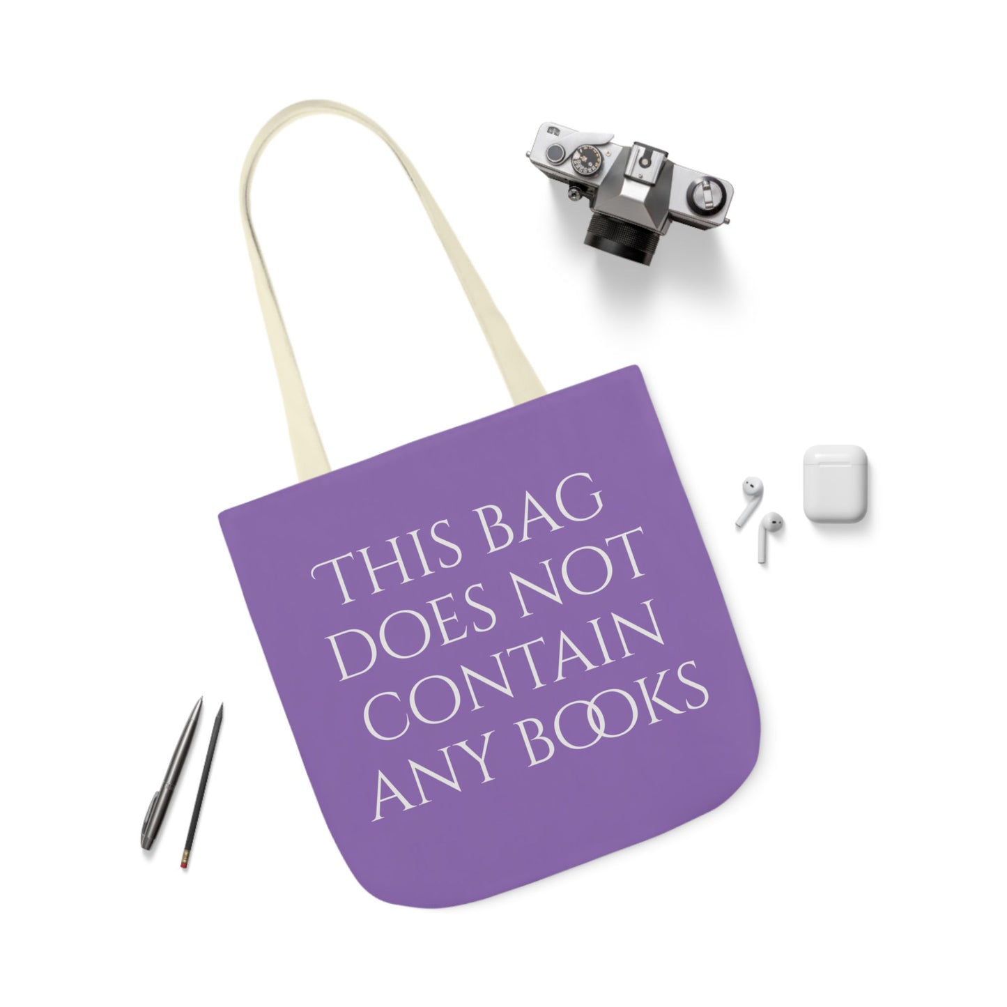 Funny Canvas Tote Bag - "This Bag Does Not Contain Any Books" - 5-Color Straps - The Dreamer's Bookshop.