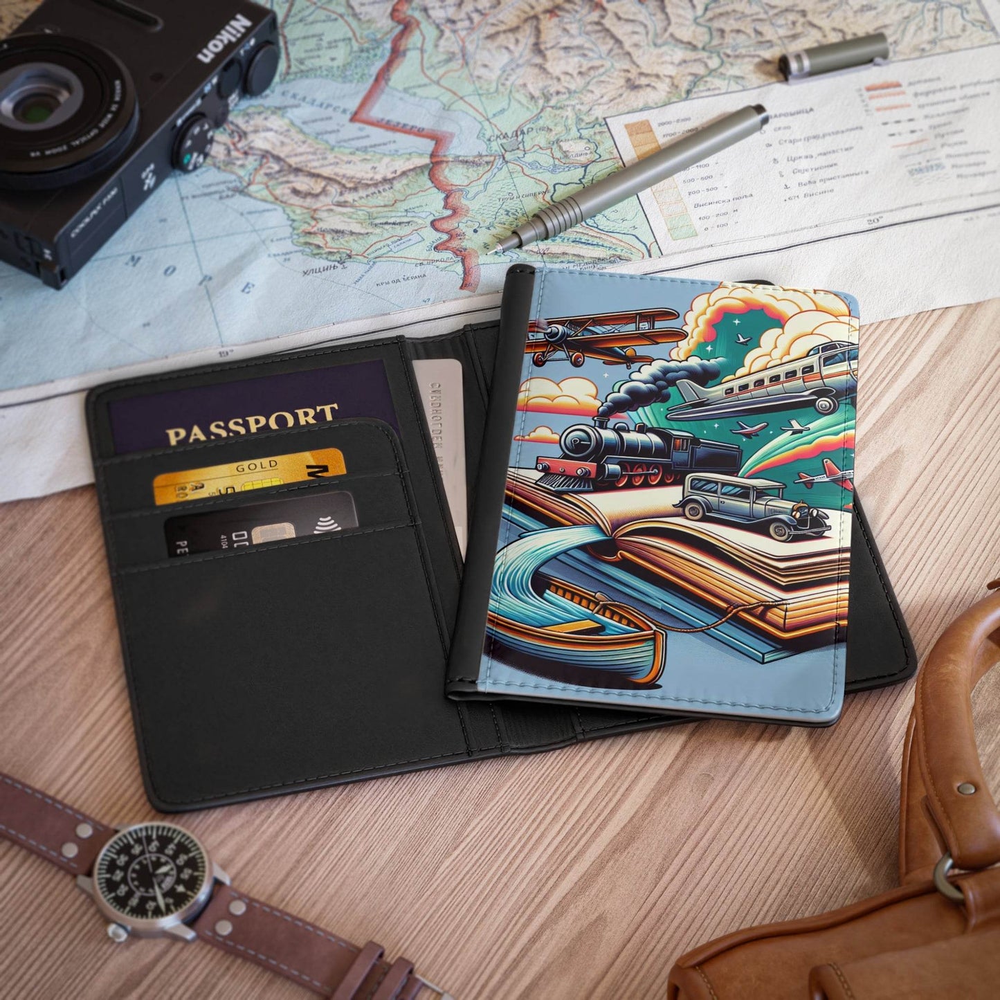 Vintage Travel Passport Cover - Adventure Awaits Design - The Dreamer's Bookshop.