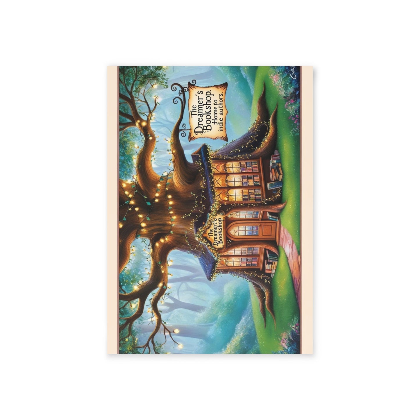 The Dreamer's Bookshop "Tree and Books" Art Print Card - The Dreamer's Bookshop.