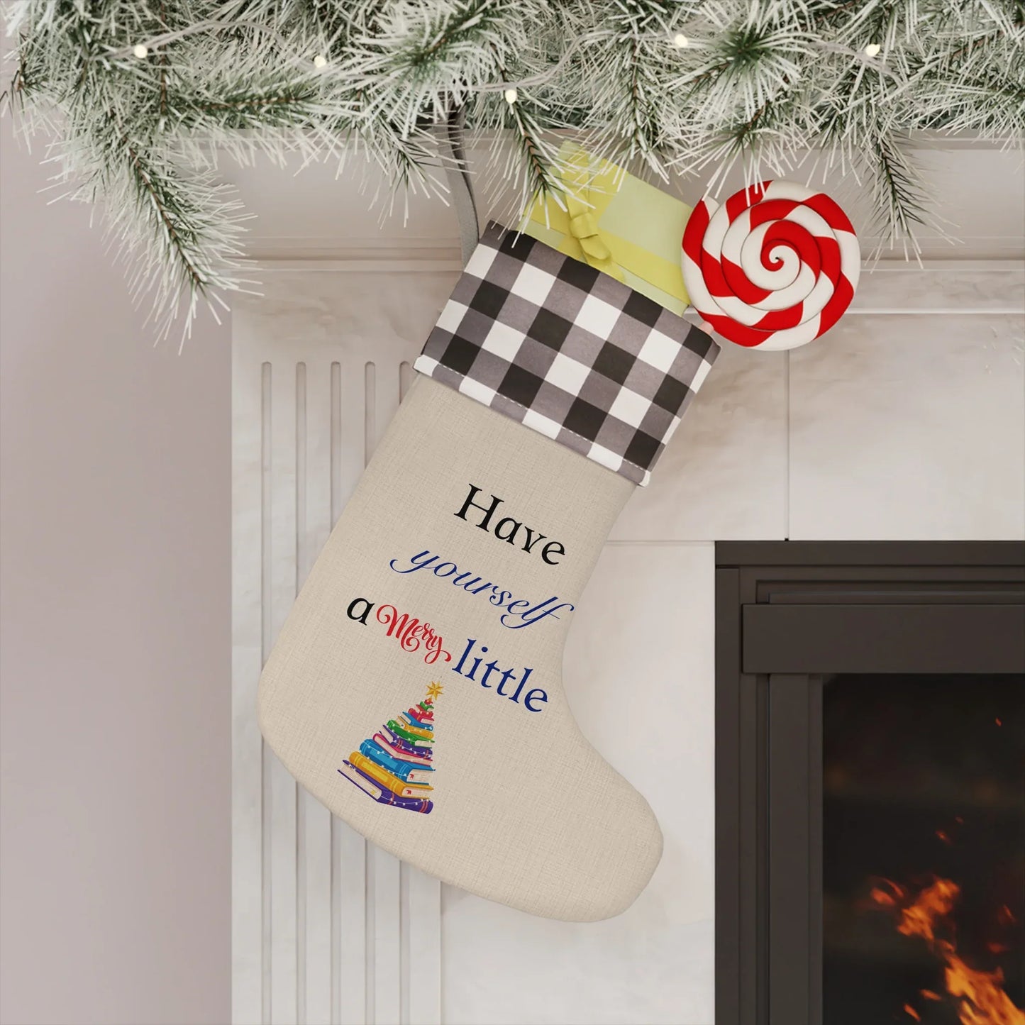 Christmas Stocking - "Have Yourself a Merry Little" Plaid Cuff Holiday Stocking - The Dreamer's Bookshop.