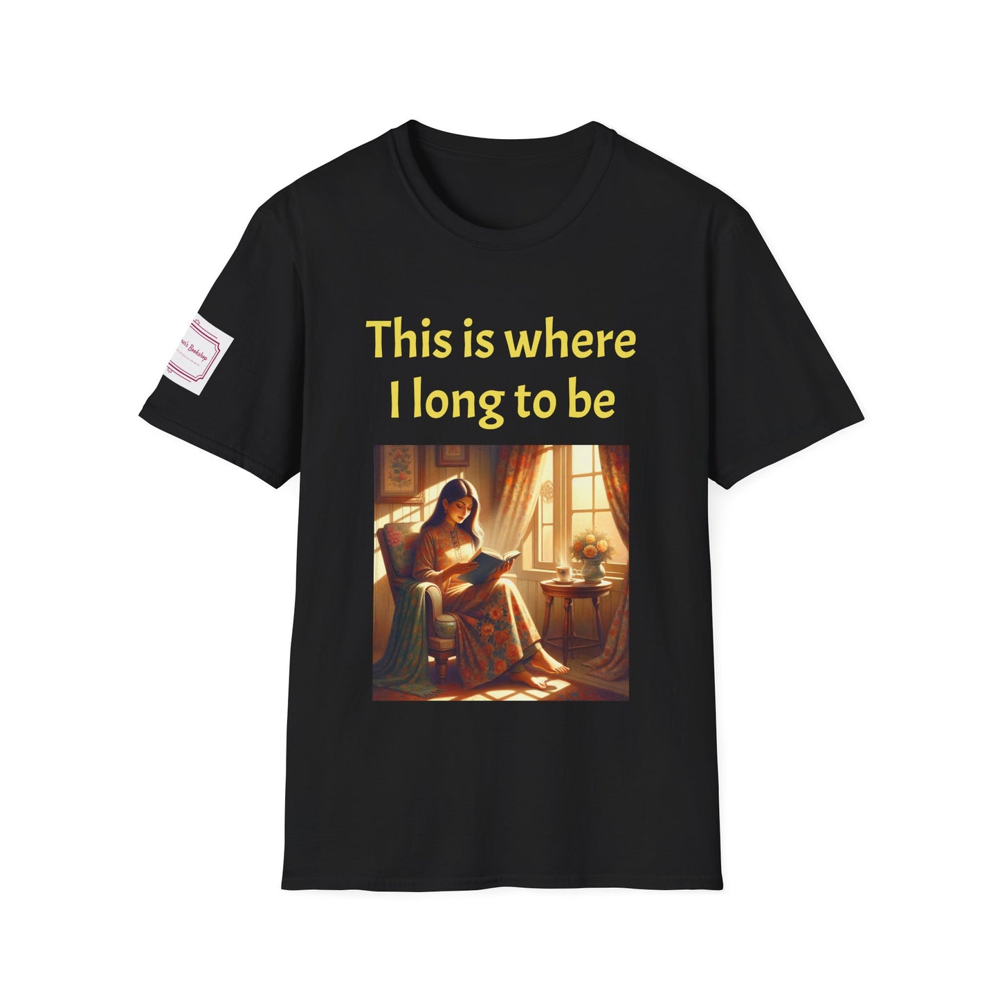 Cozy Reading Nook T-Shirt - "This is where I long to be" Unisex Softstyle Shirt - The Dreamer's Bookshop.