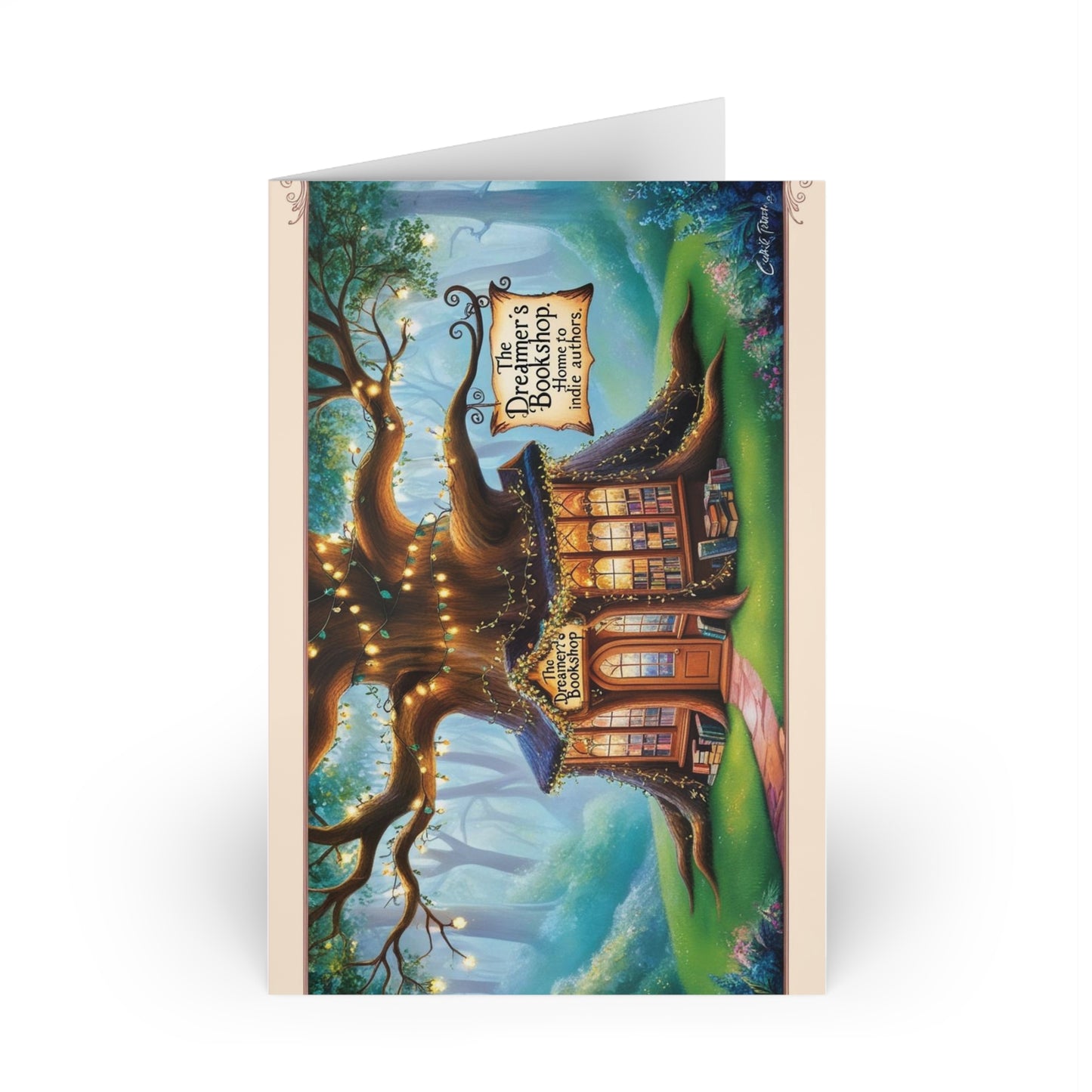 The Dreamer's Bookshop "Tree and Books" Art Print Card - The Dreamer's Bookshop.