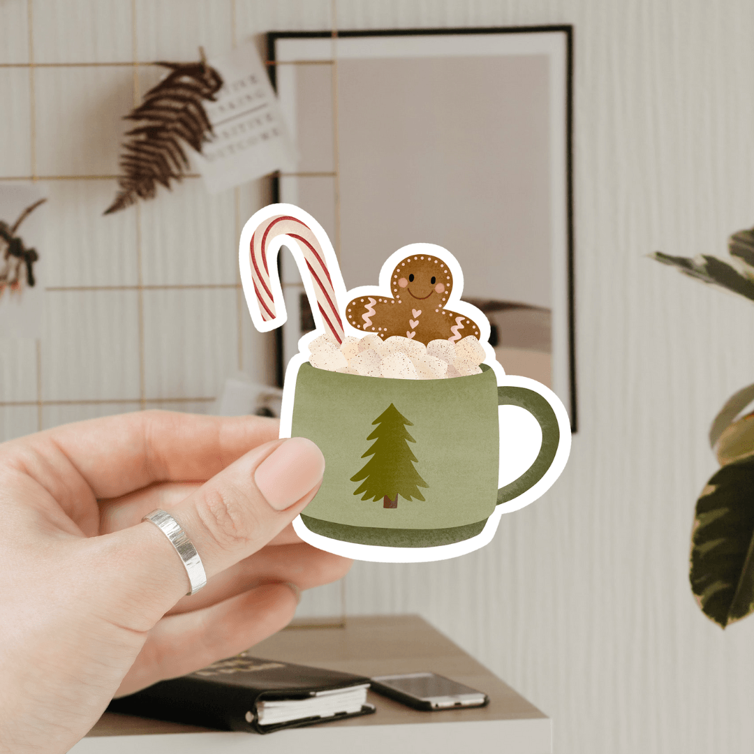 Tilda&Theo - Vinylsticker met warme chocolademelk voor Kerstmis - kerstmok - The Dreamer's Bookshop.