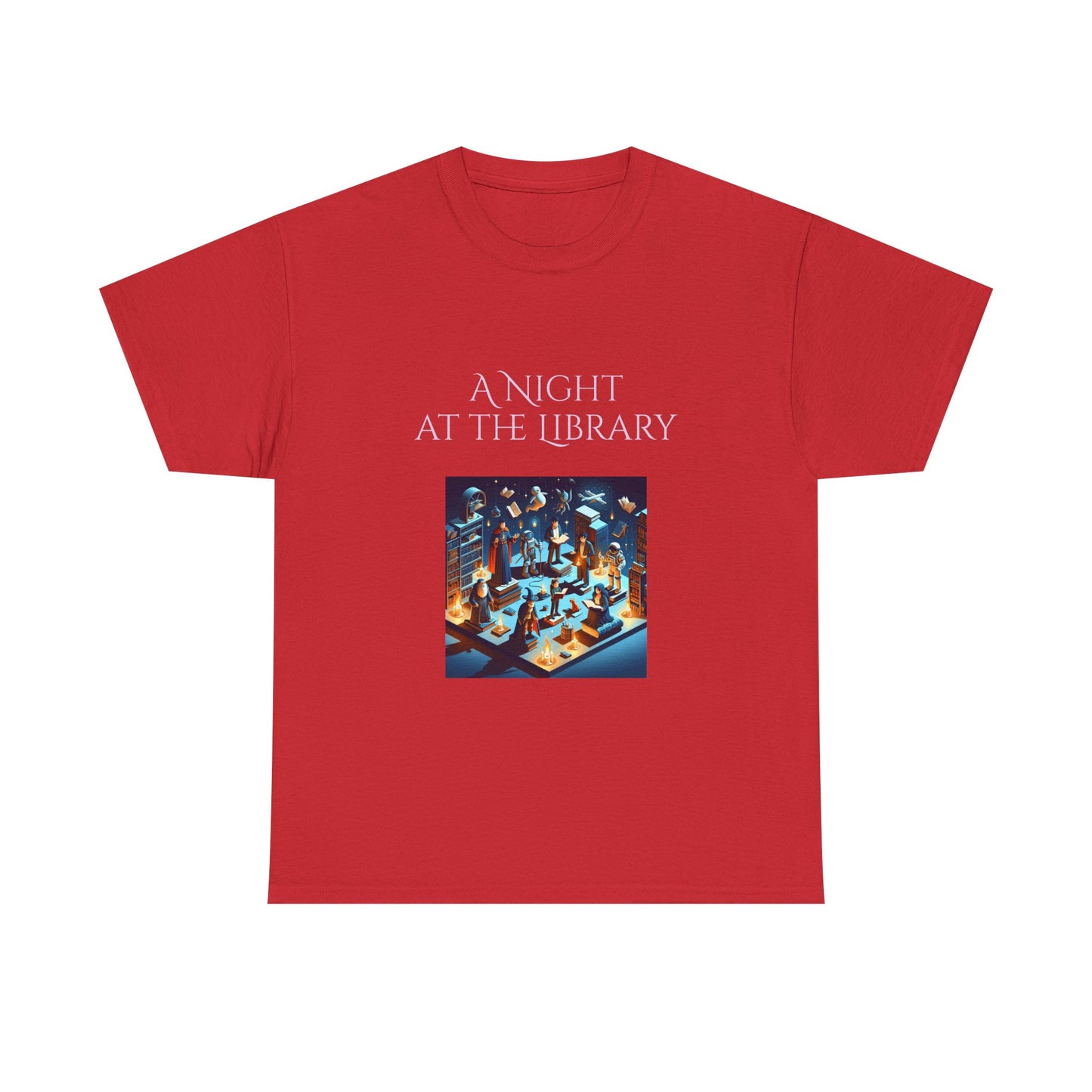 Book Lover's Unisex Heavy Cotton Tee - "Night at the Library" - The Dreamer's Bookshop.