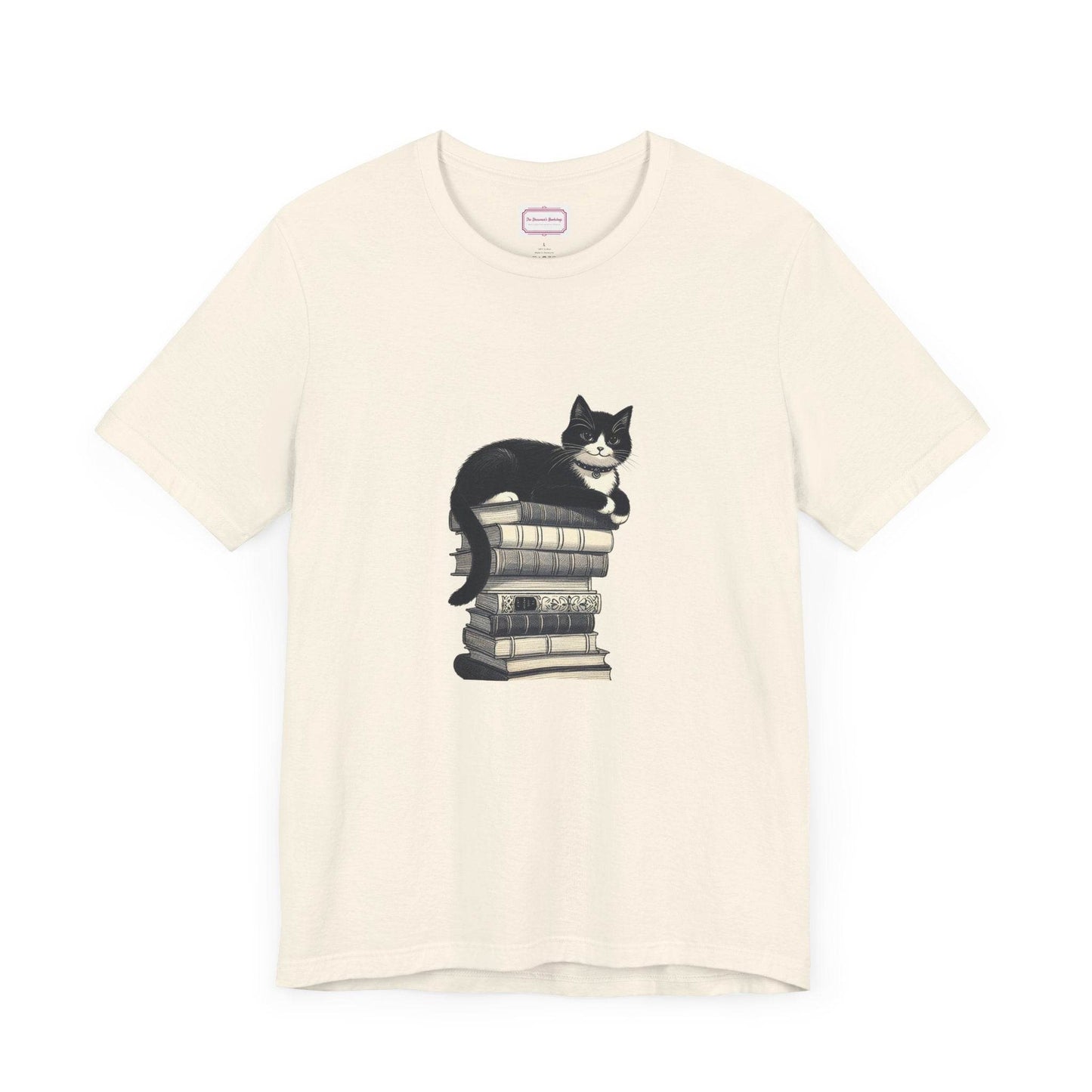 Unisex T-shirt - Vintage Cat Book Stack Booknerds - The Dreamer's Bookshop.