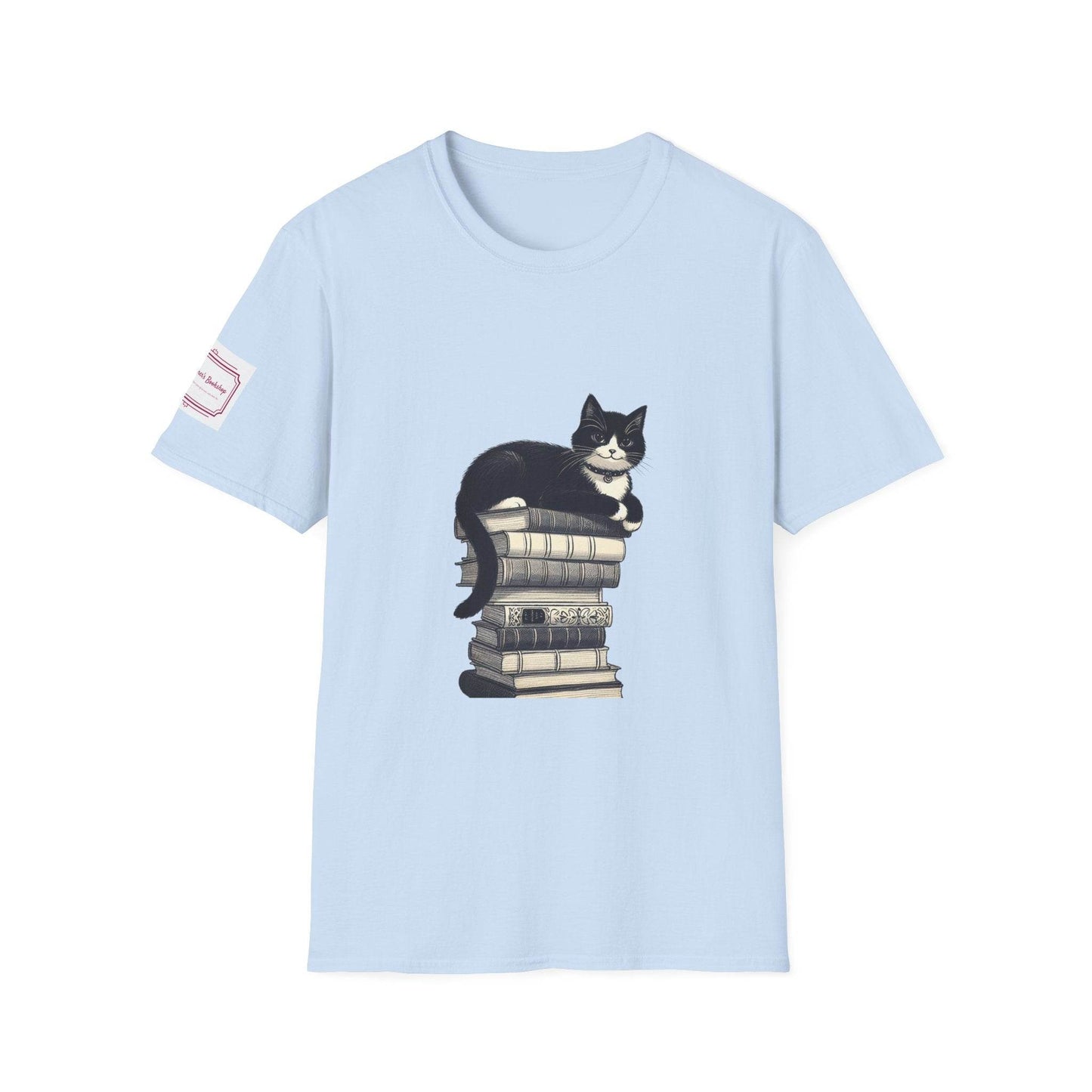 Unisex T-Shirt - Vintage Cat Book Stack for Book Lovers - The Dreamer's Bookshop.