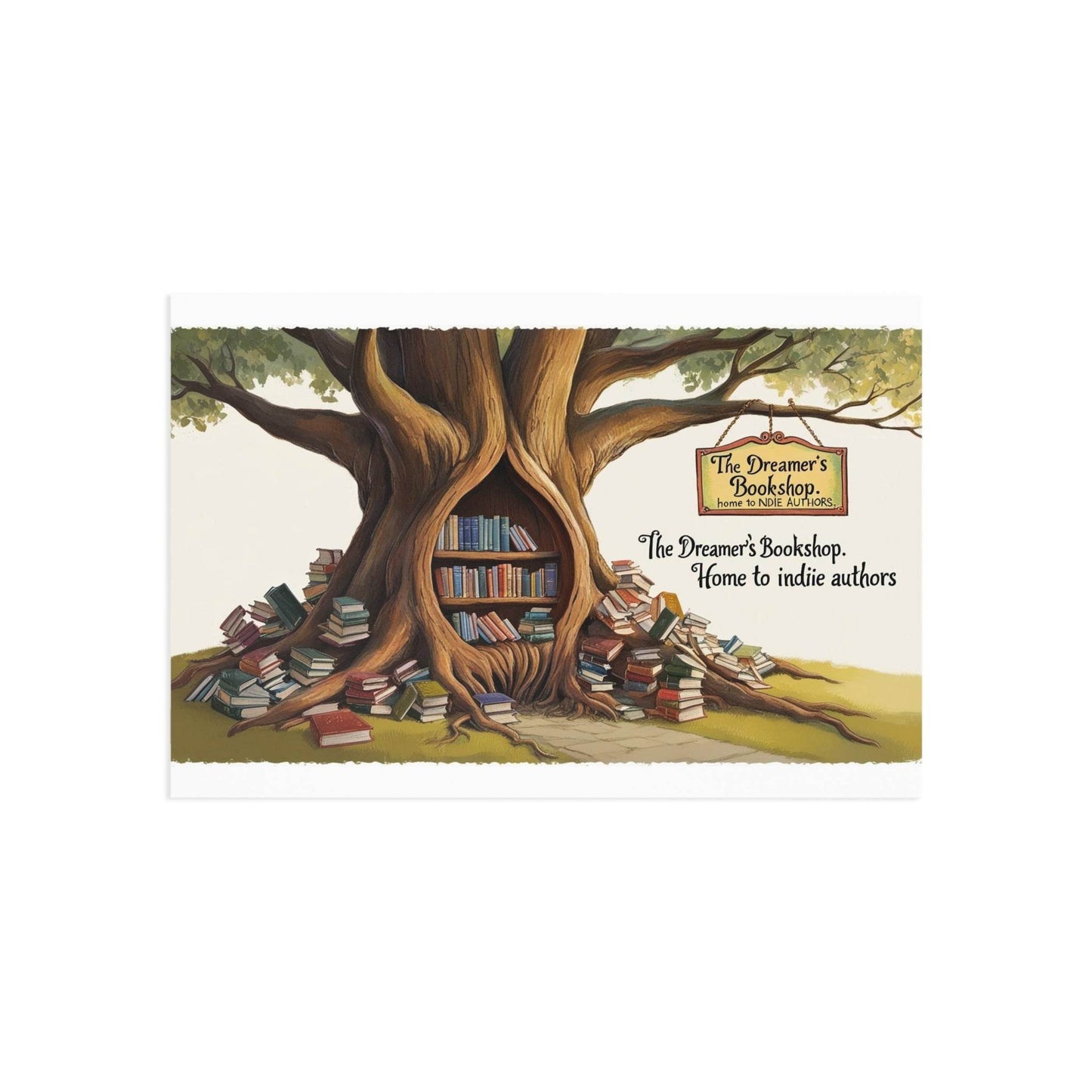 The Dreamer's Bookshop - Tree and Books Card - The Dreamer's Bookshop.