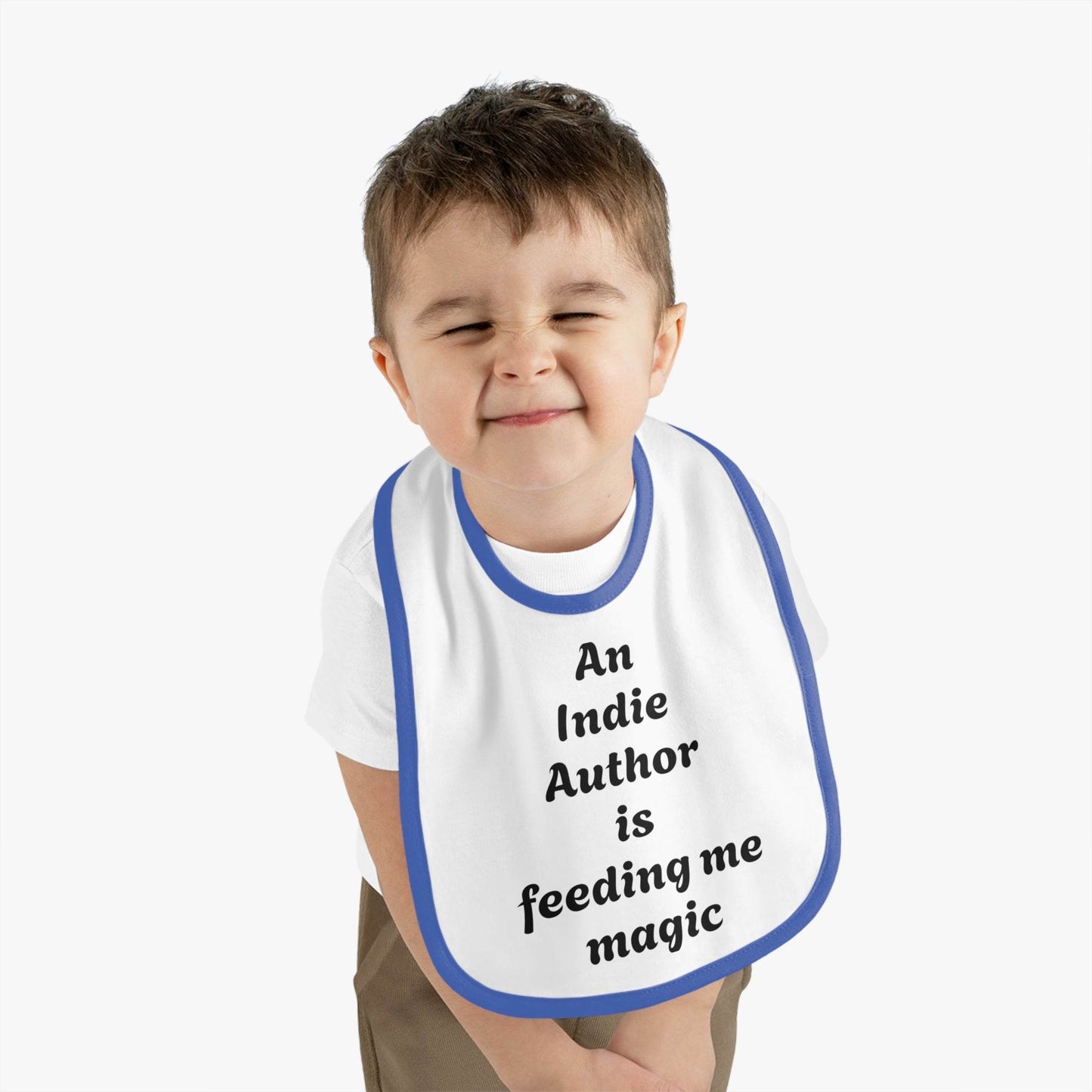 US - Indie Author Baby Bib - Feeding Me Magic Contrast Trim Jersey Bib - The Dreamer's Bookshop.