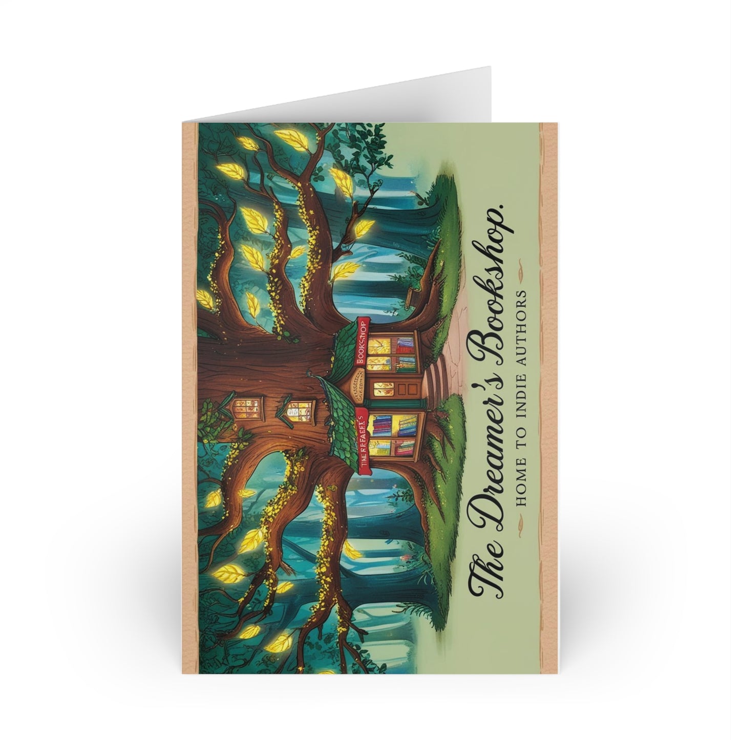 The Dreamer's Bookshop "Tree and Books" Art Print Card - The Dreamer's Bookshop.