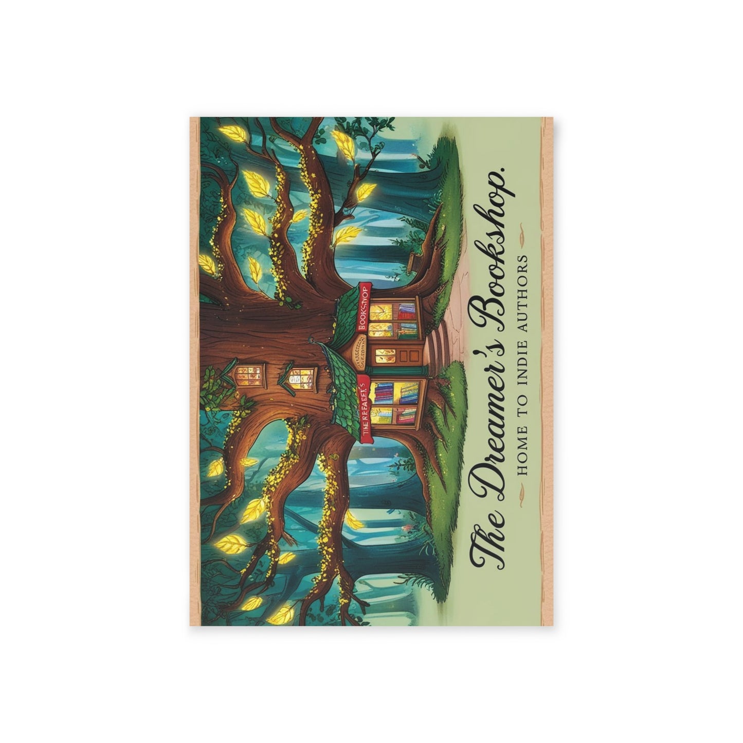 The Dreamer's Bookshop "Tree and Books" Art Print Card - The Dreamer's Bookshop.