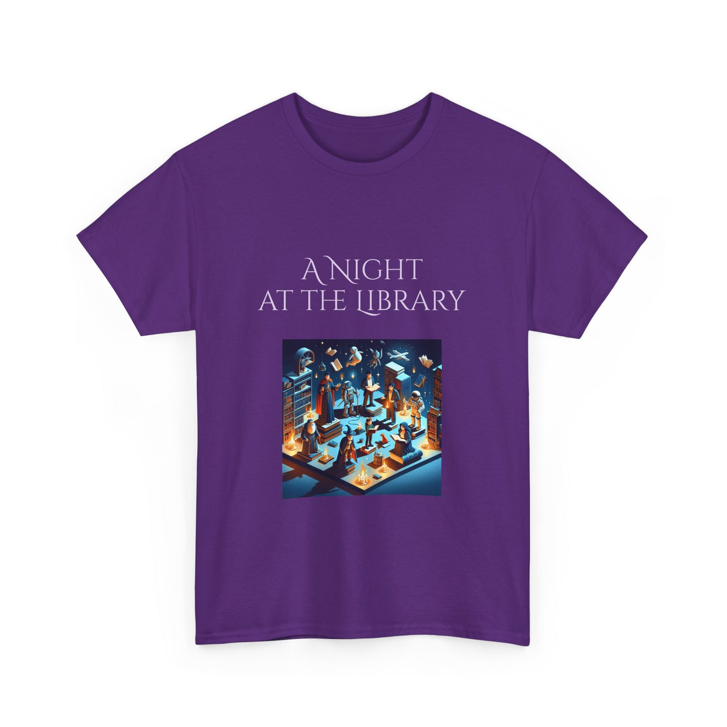 Book Lover's Unisex Heavy Cotton Tee - "Night at the Library" - The Dreamer's Bookshop.