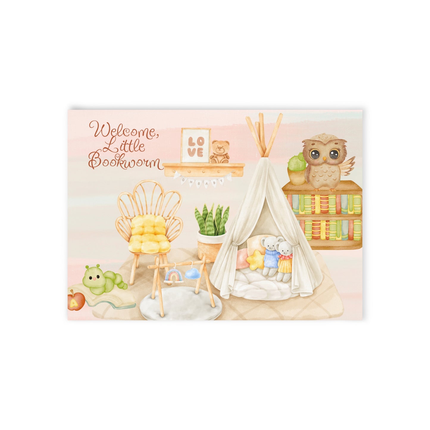 The Dreamer's Bookshop Cute "Bookworm" Baby Card - The Dreamer's Bookshop.