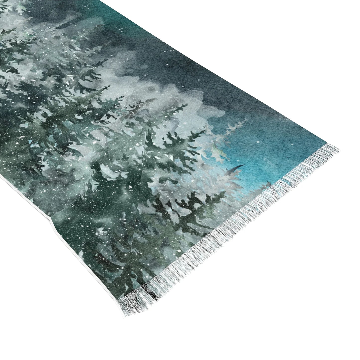 Winter Forest Light Scarf – Snowy Pine Tree Landscape Wrap - The Dreamer's Bookshop.