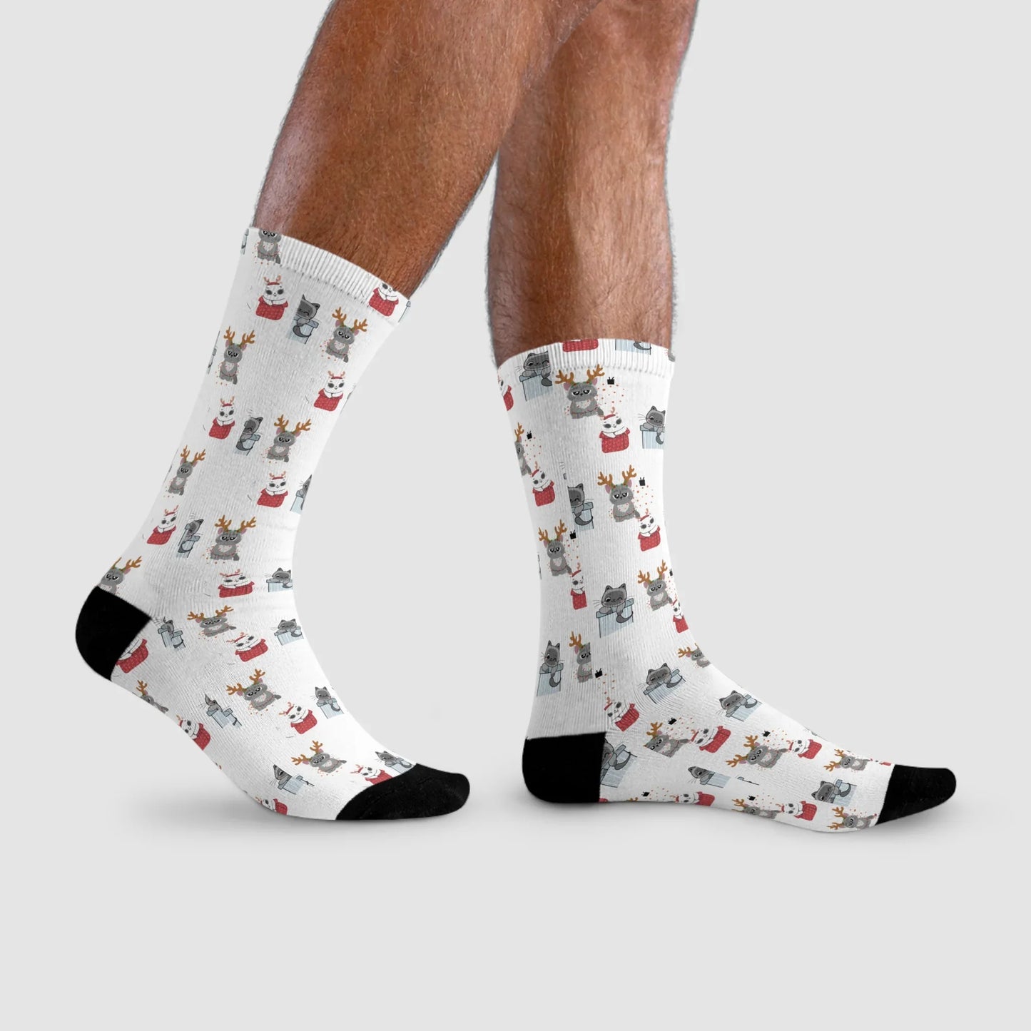 Christmas Cats Crew Socks — Cute Holiday Sublimation Socks - The Dreamer's Bookshop.