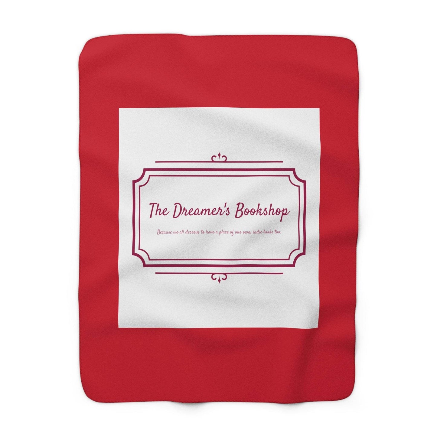 Red Cozy Sherpa Fleece Blanket - 'The Dreamer's Bookshop' Design - The Dreamer's Bookshop.