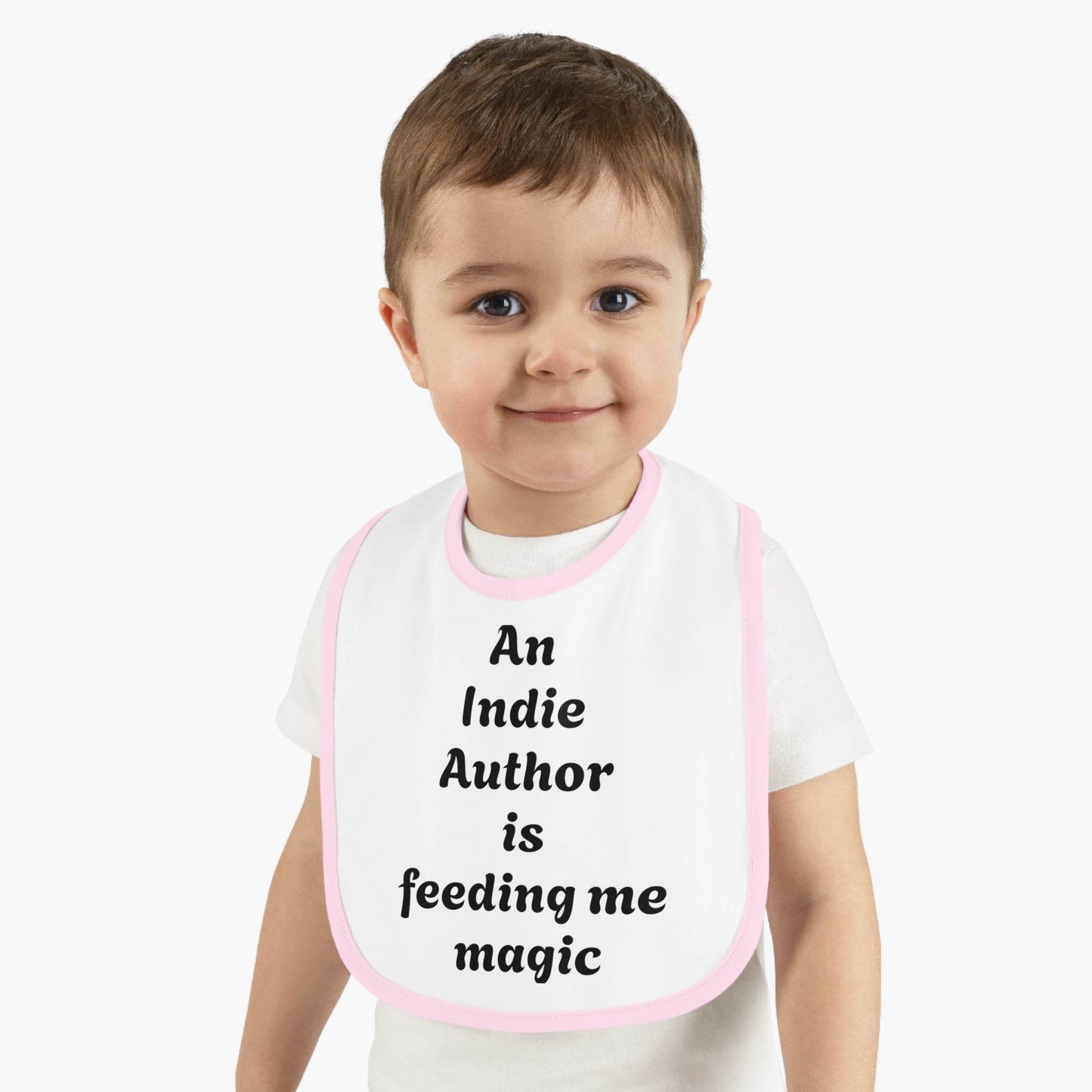 US - Indie Author Baby Bib - Feeding Me Magic Contrast Trim Jersey Bib - The Dreamer's Bookshop.