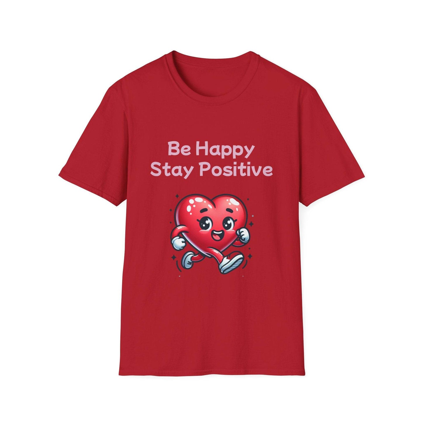 Be Happy Stay Positive Unisex Softstyle T-Shirt - Cheerful Heart Design - The Dreamer's Bookshop.