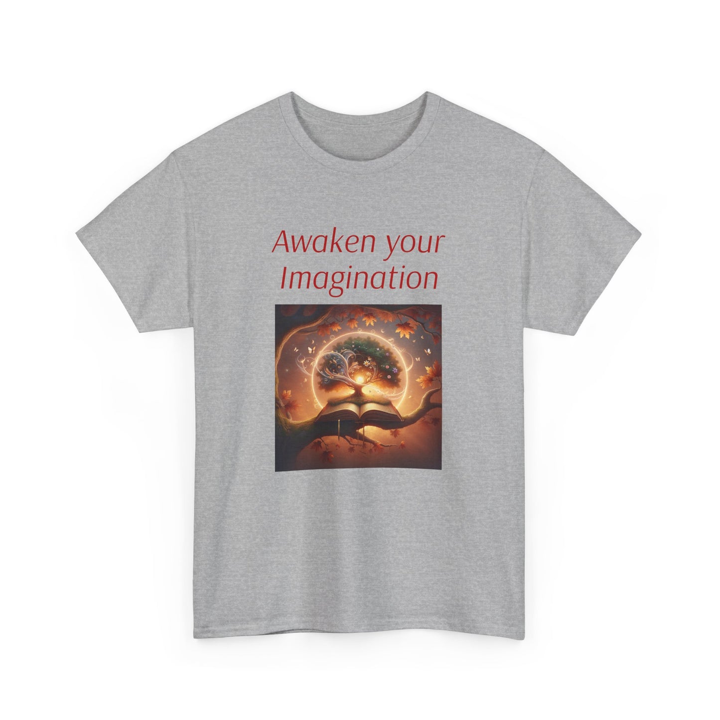 Unisex Heavy Cotton Tee - "Awaken Your Imagination" Inspirational Shirt - The Dreamer's Bookshop.