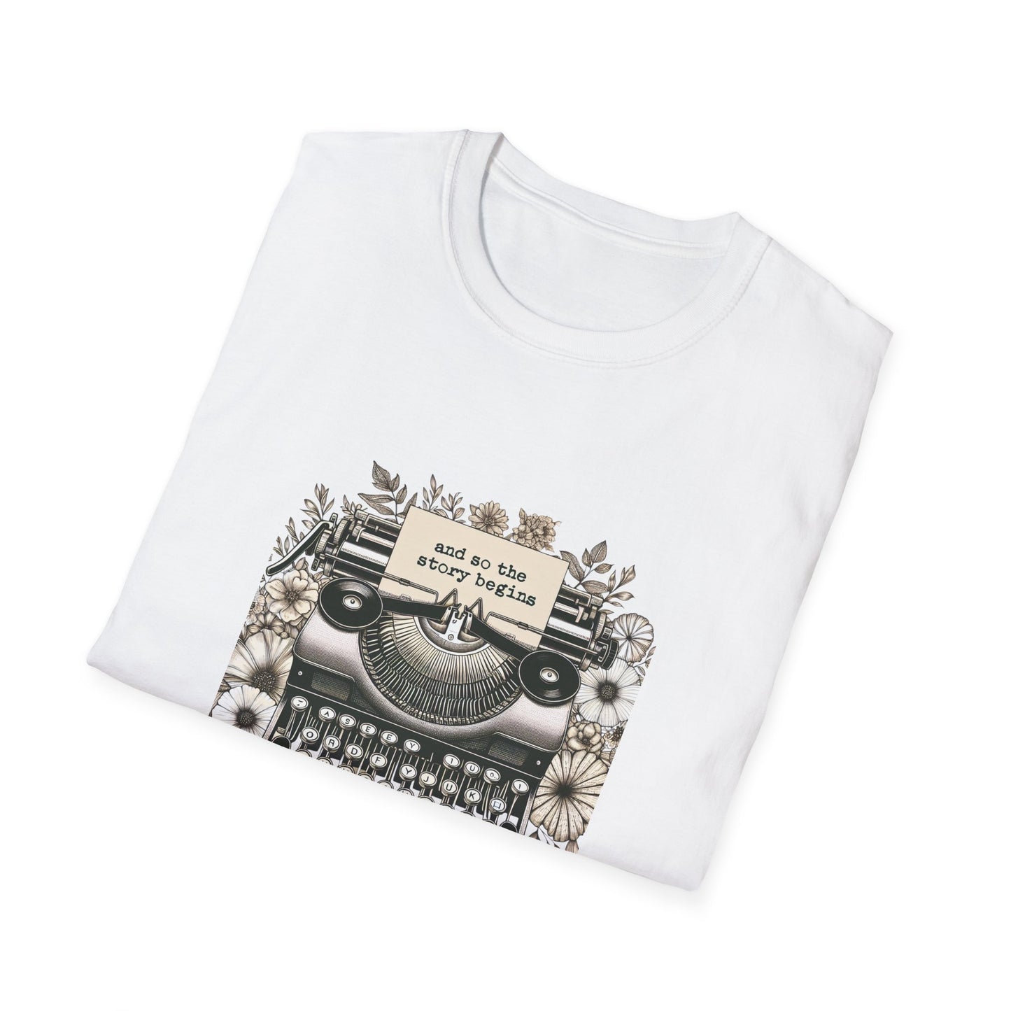 Unisex T-Shirt - Vintage Writing "Story Begins" for Book Lovers - The Dreamer's Bookshop.