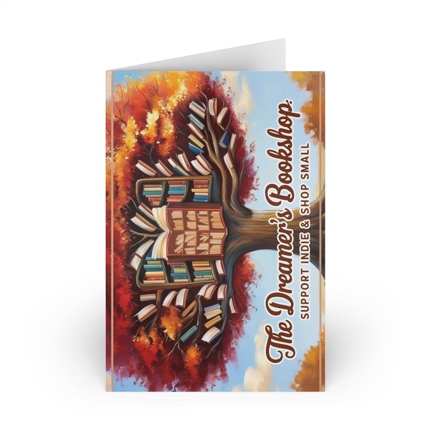 The Dreamer's Bookshop - Colorful Tree and Books Card - The Dreamer's Bookshop.