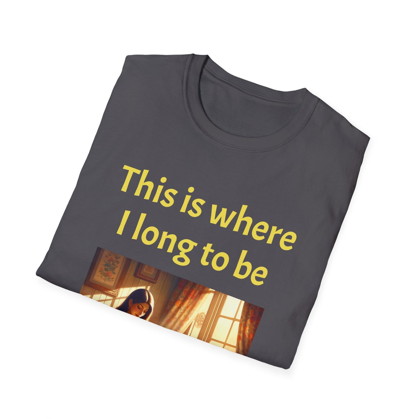 Cozy Reading Nook T-Shirt - "This is where I long to be" Unisex Softstyle Shirt - The Dreamer's Bookshop.