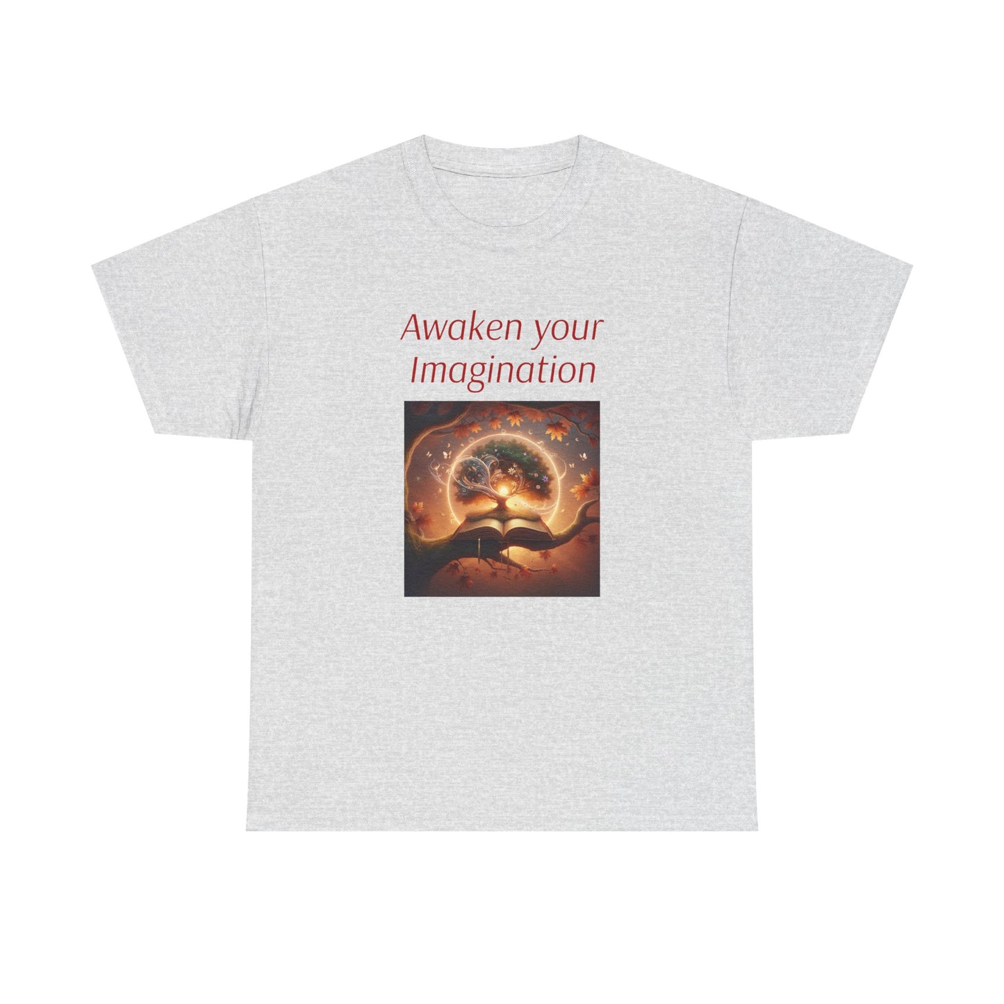Unisex Heavy Cotton Tee - "Awaken Your Imagination" Inspirational Shirt - The Dreamer's Bookshop.