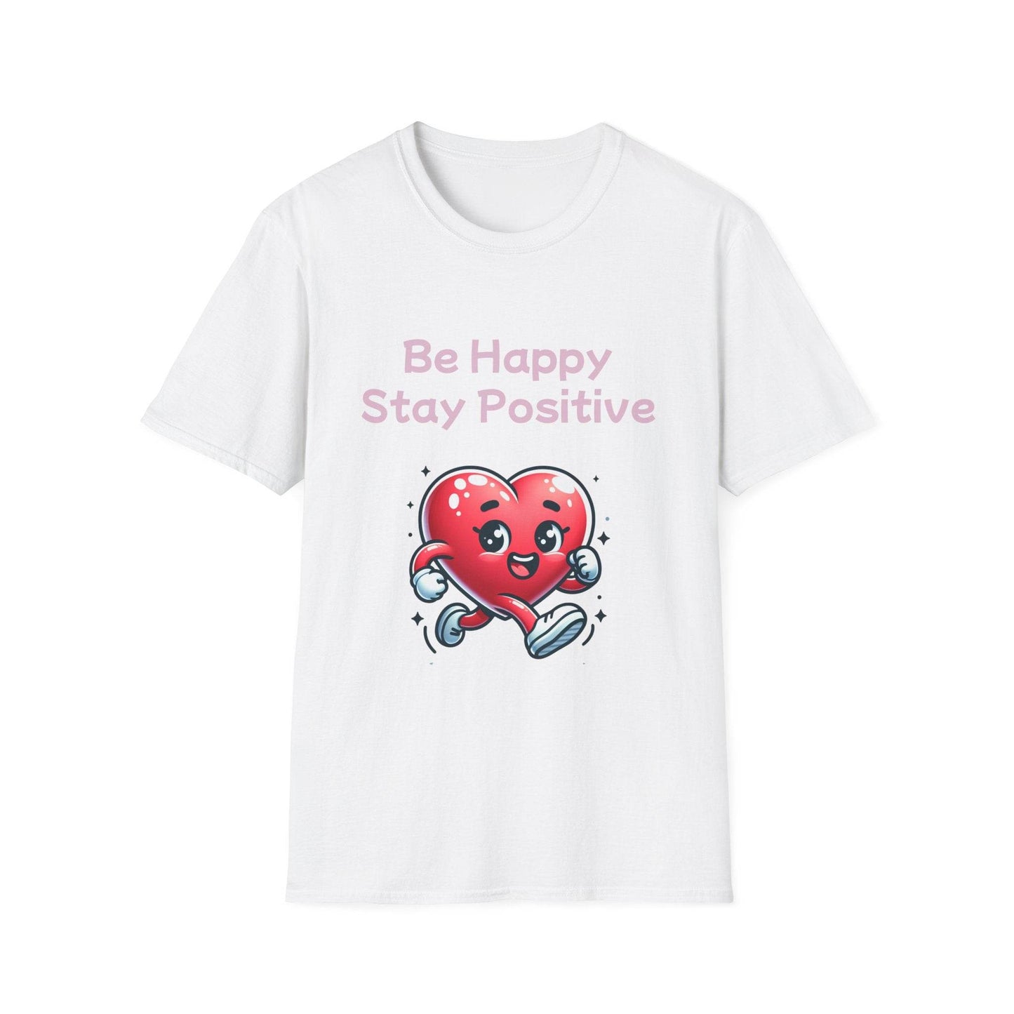Be Happy Stay Positive Unisex Softstyle T-Shirt - Cheerful Heart Design - The Dreamer's Bookshop.