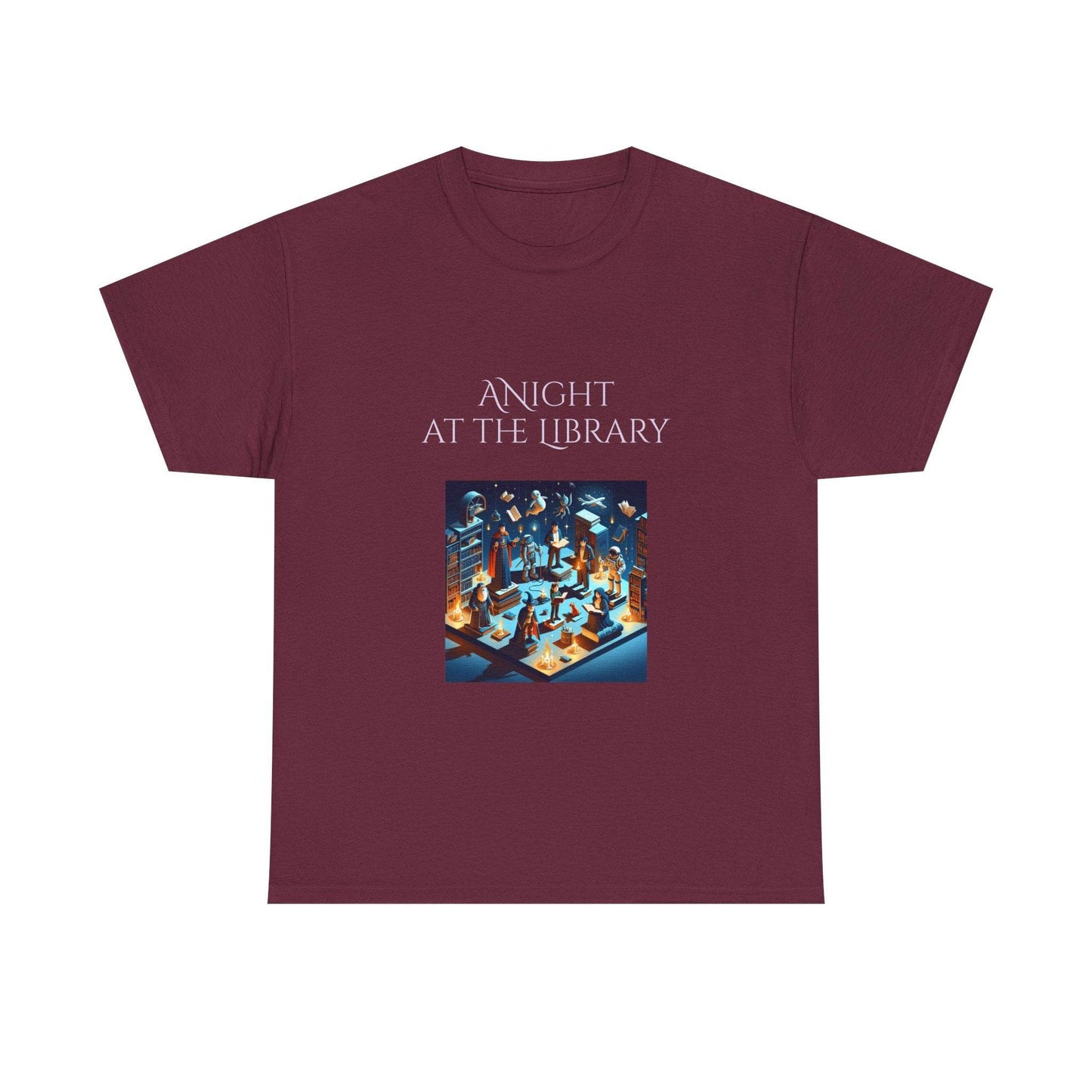 Night at the Library - A Unisex Heavy Cotton Tee - Perfect for Book Lovers - The Dreamer's Bookshop.