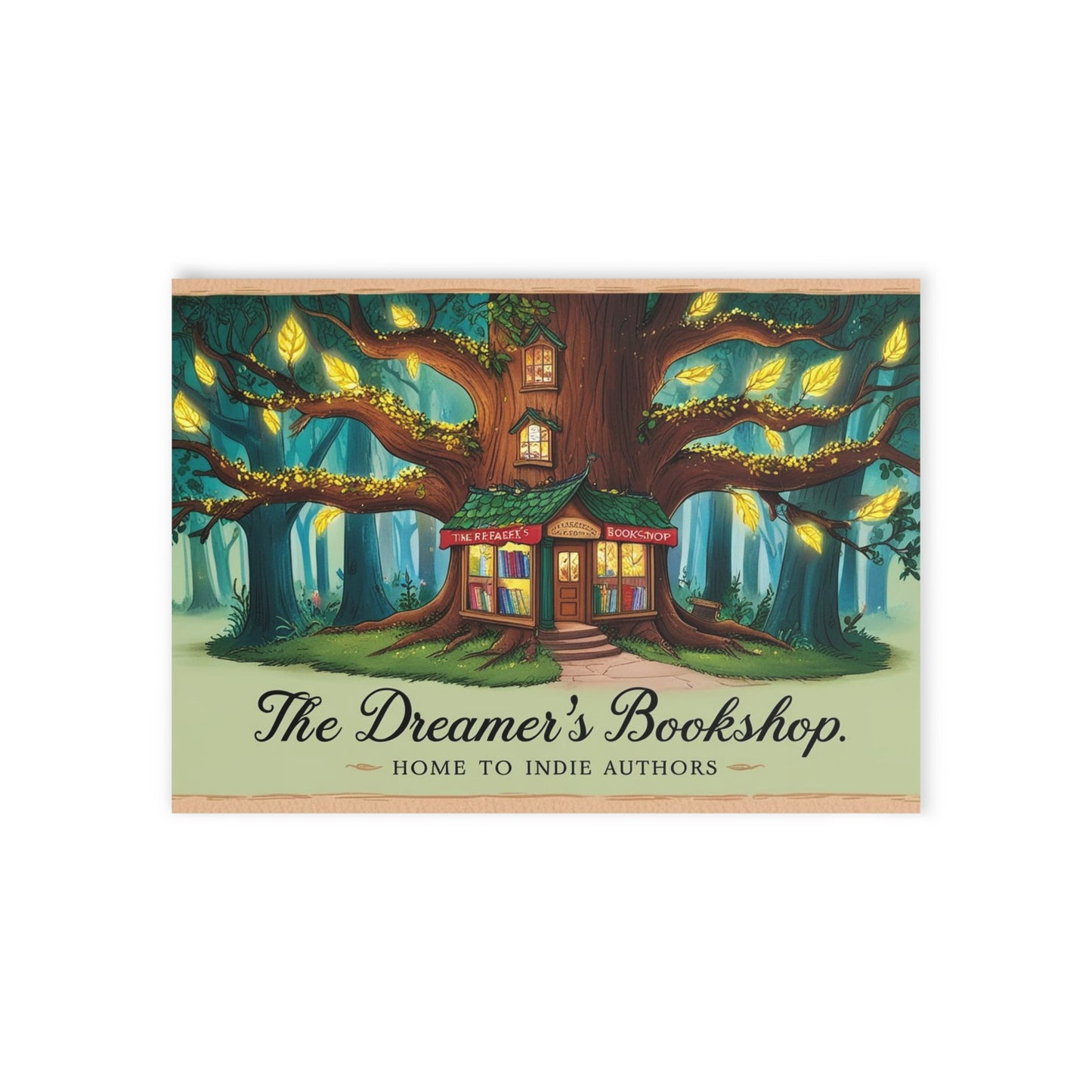 The Dreamer's Bookshop "Tree and Books" Art Print Card - The Dreamer's Bookshop.